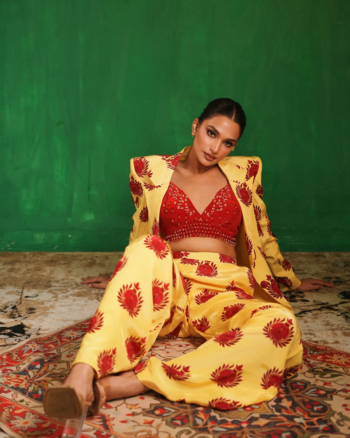 Pomegranate Printed Pant Suit Set (Set of 3)