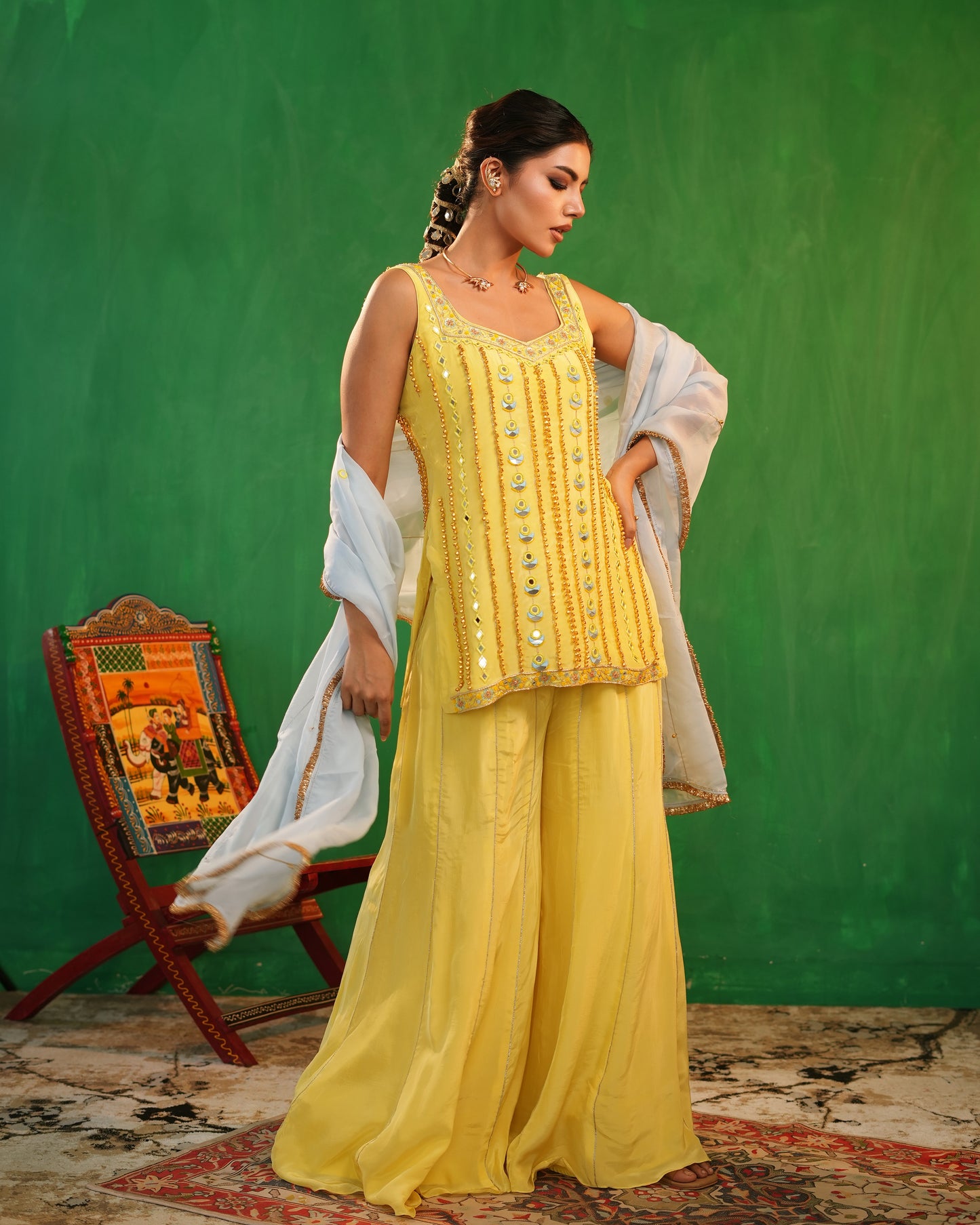 Yellow Ghungroo Heavy Suit Set (Set of 3)