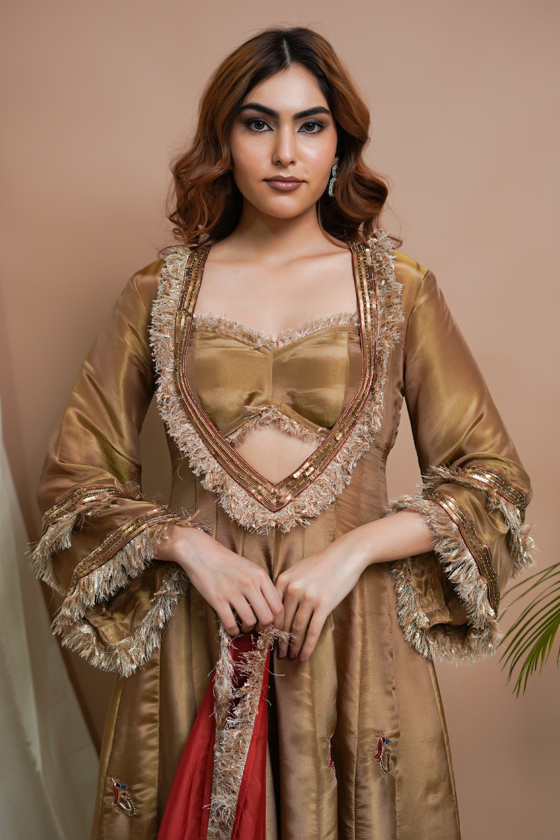 GOLDEN TISSUE SILK ANARKALI SUIT SET (SET OF 4) ahiclothing GOLDEN TISSUE SILK ANARKALI SUIT SET (SET OF 4) ahiclothing