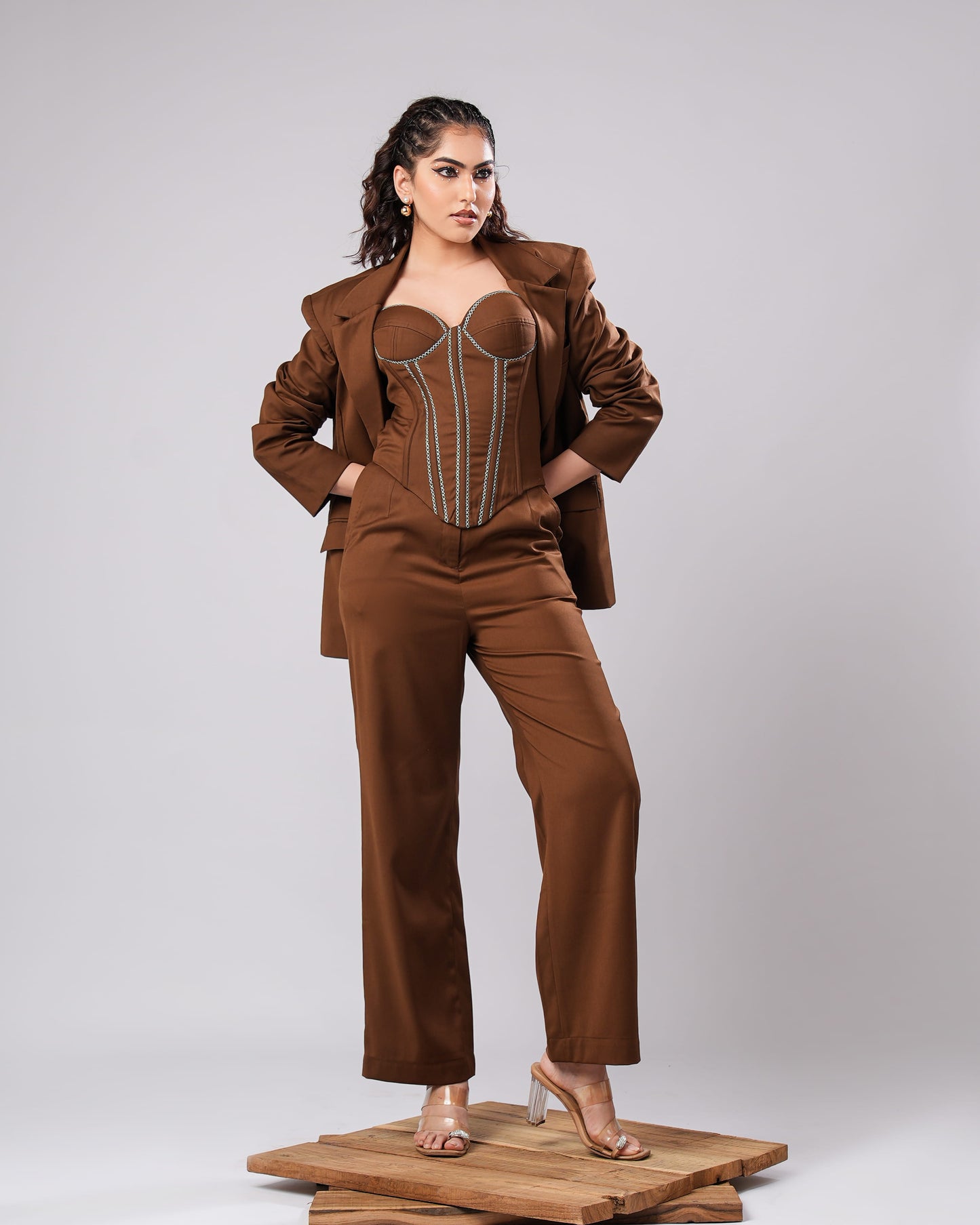 Nixie - Mocha Corset Power Suit (SET OF 3)