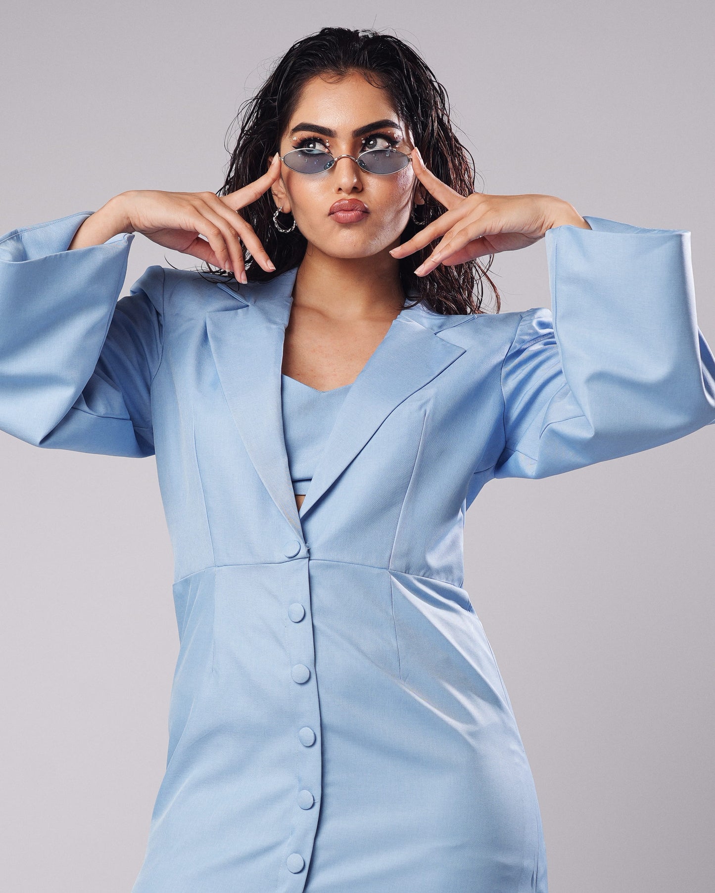 Brylee - Powder Blue Structured Blazer Mini Dress (SET OF 2)