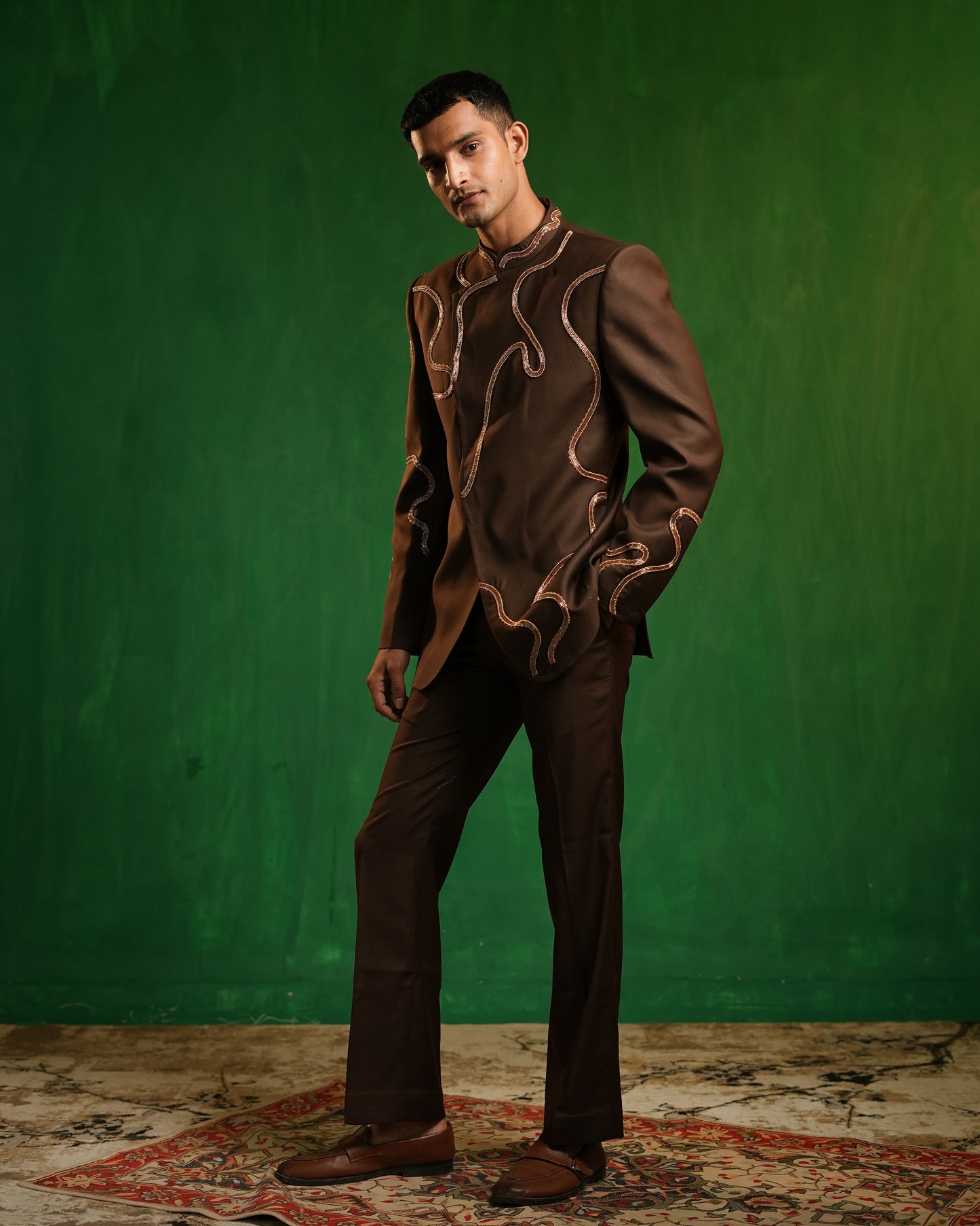 Chocolate Brown Embellished Jodhpuri Set (Set of 2)