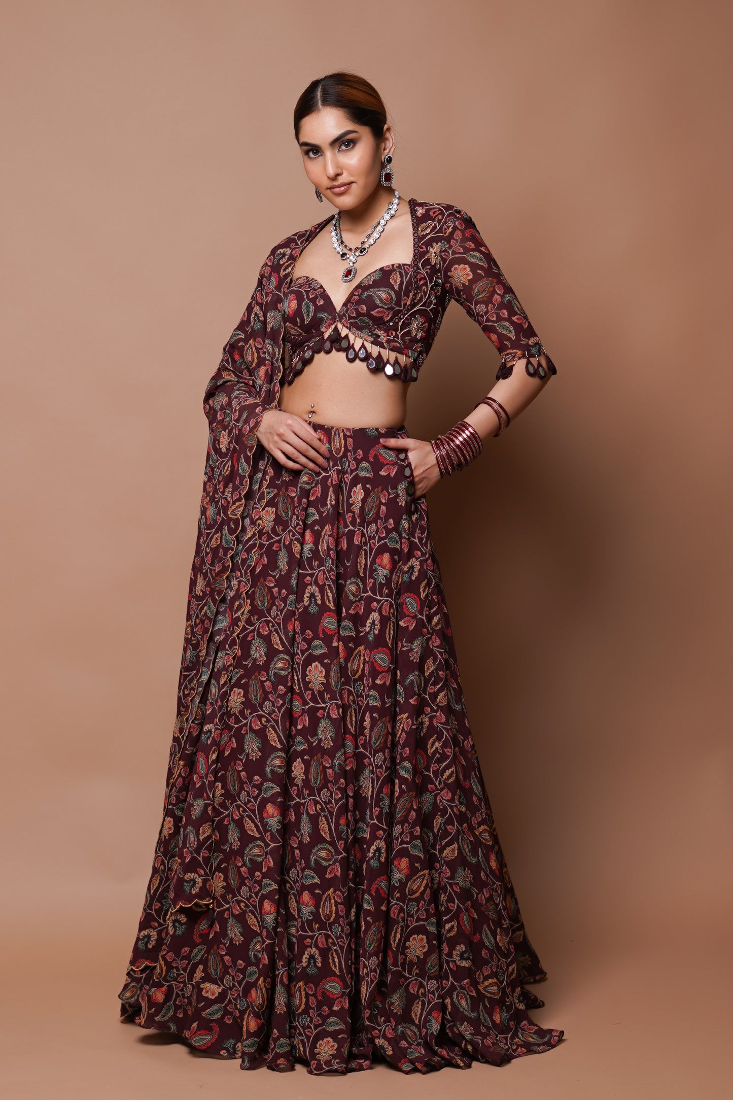 MAROON DIGITAL PRINT LEHENGA SET (SET OF 3)