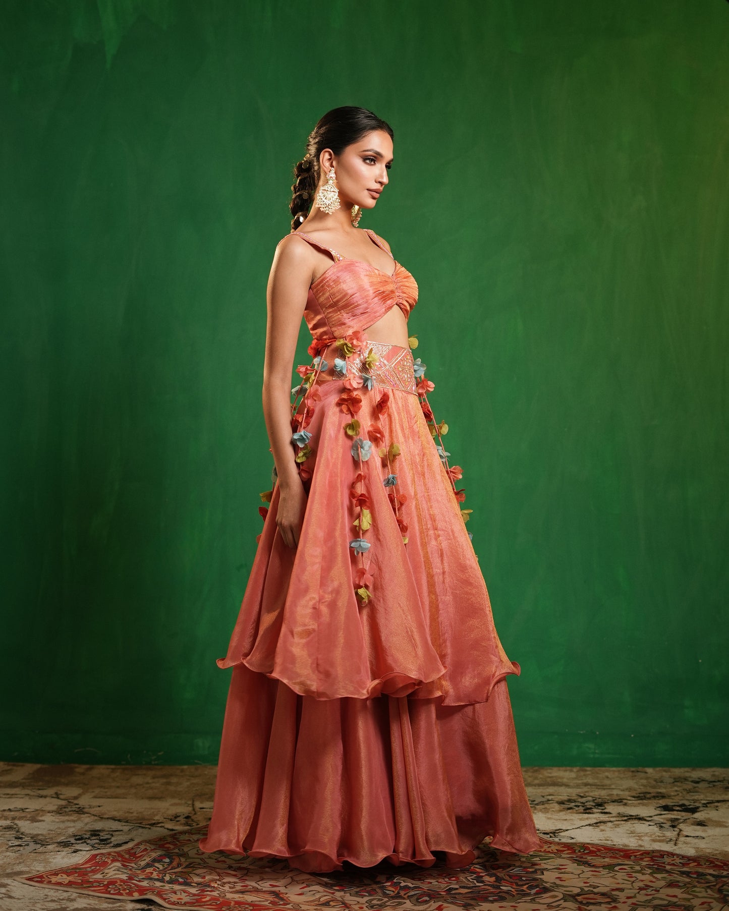  Peach Pink Tissue Layered Indo Skirt Set (Set of 2)