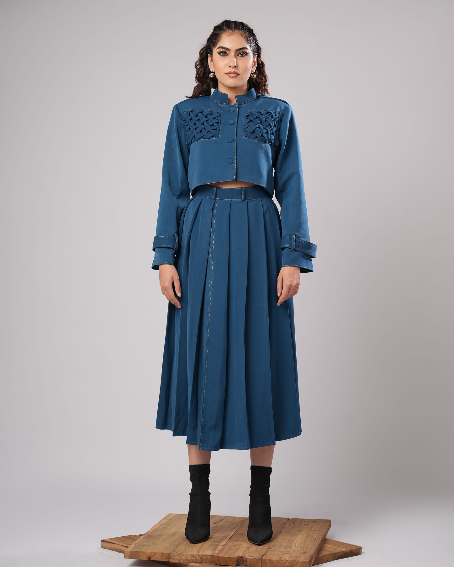 Ivy - Midnight Blue Braided Co-Ord (SET OF 3)