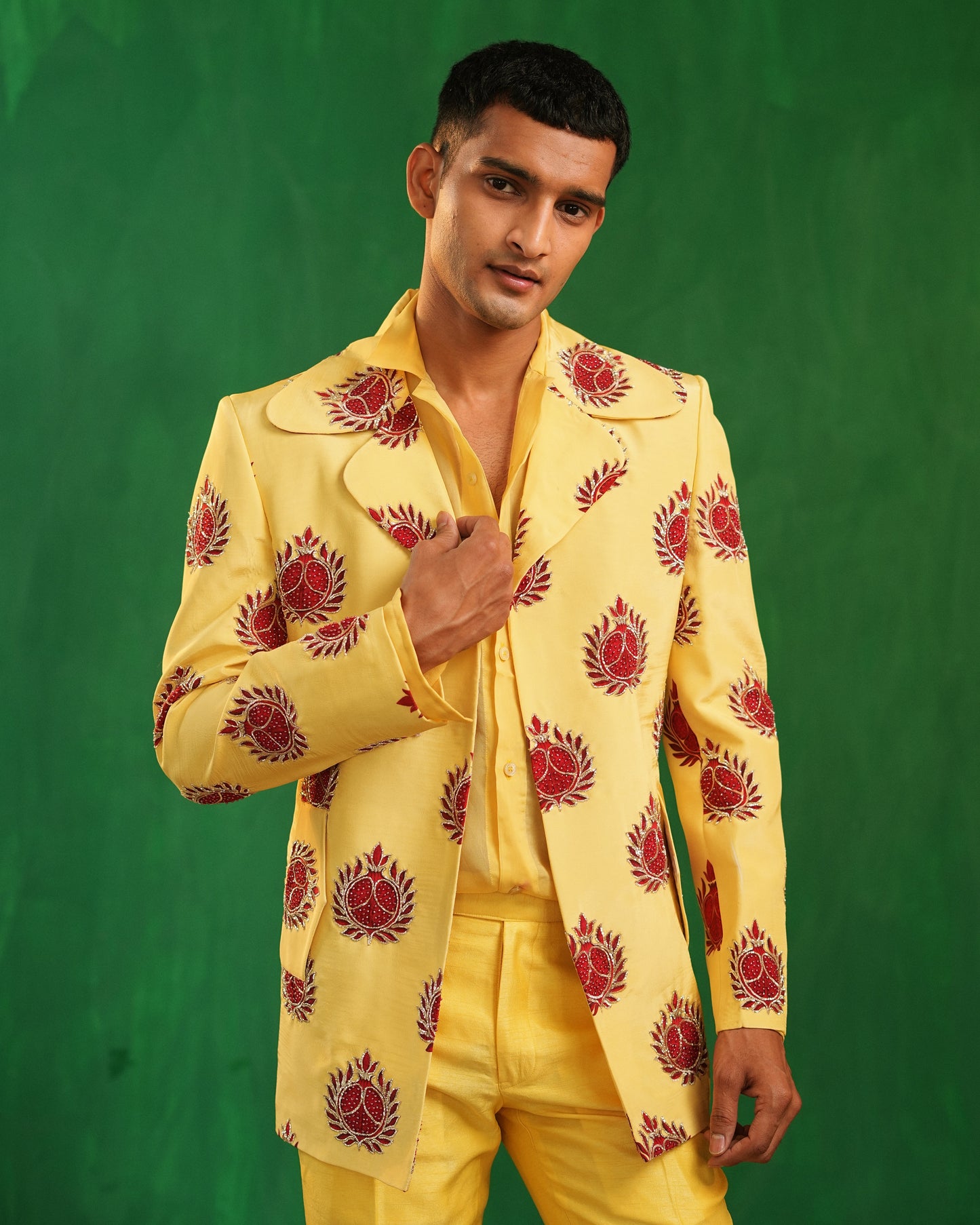 Warm Yellow -Deep Red Pomegranate Suit Set (Set of 3)