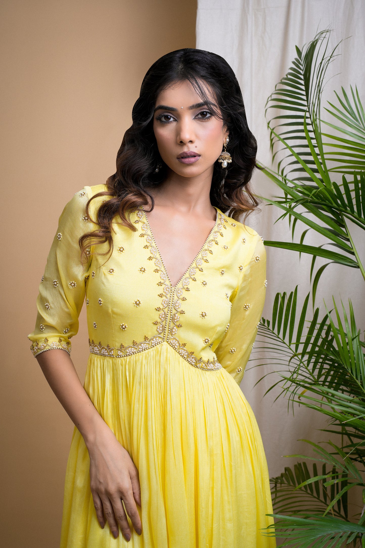 YELLOW CHIFFON ANARKALI SET (SET OF 3)