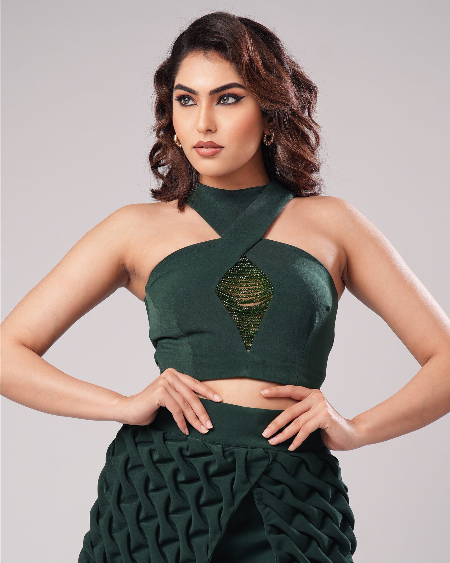 Hazel - Emerald Green Sculpted Co-ord (SET OF 2 )