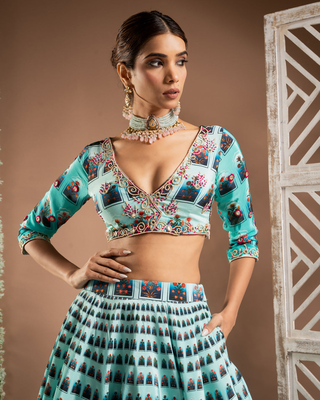 Blue Ombre Digital Print Indo-Lehenga Set (Set of 2)