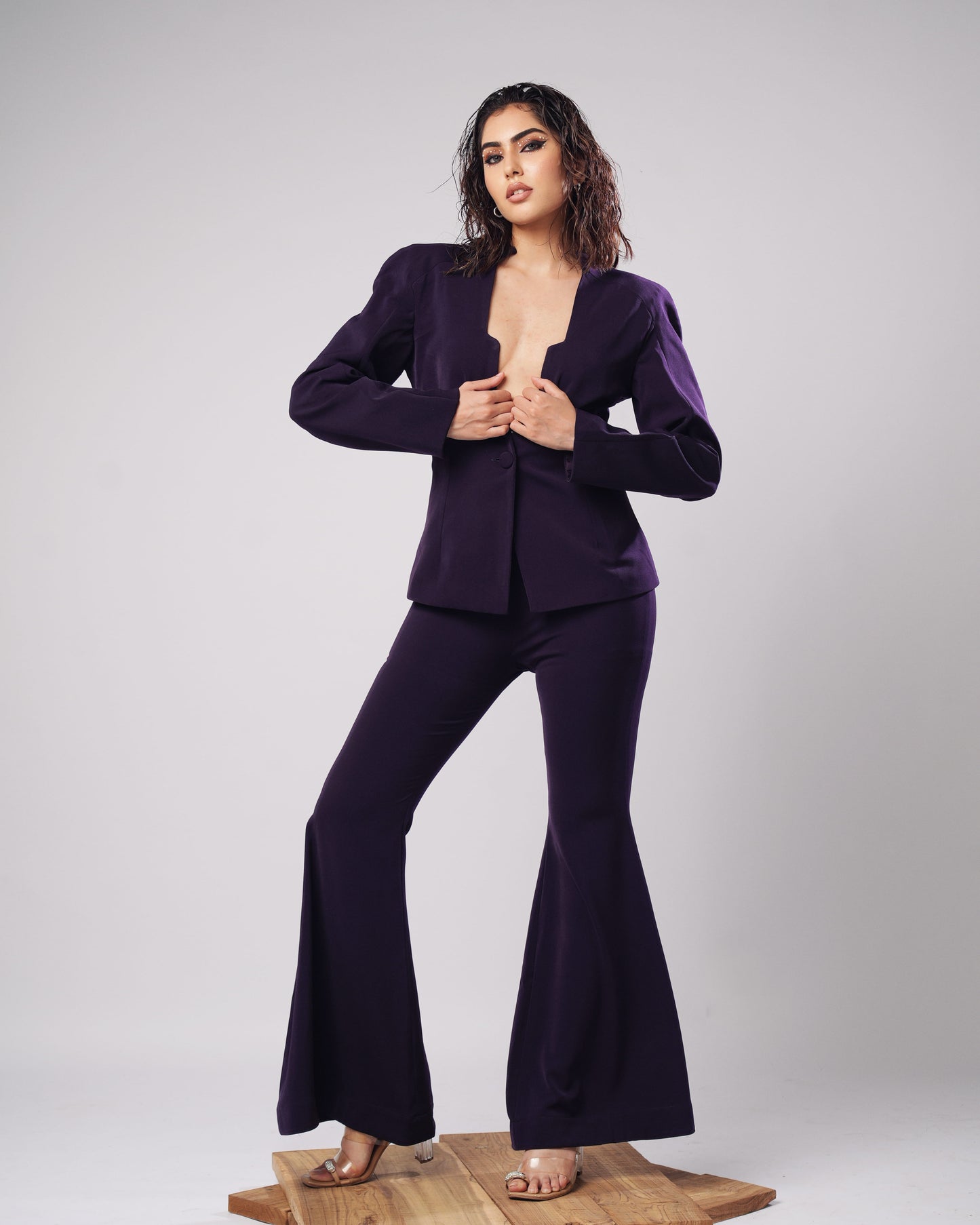 Violet - Deep Aubergine Structured Blazer & Flared Trouser Set (SET OF 2)