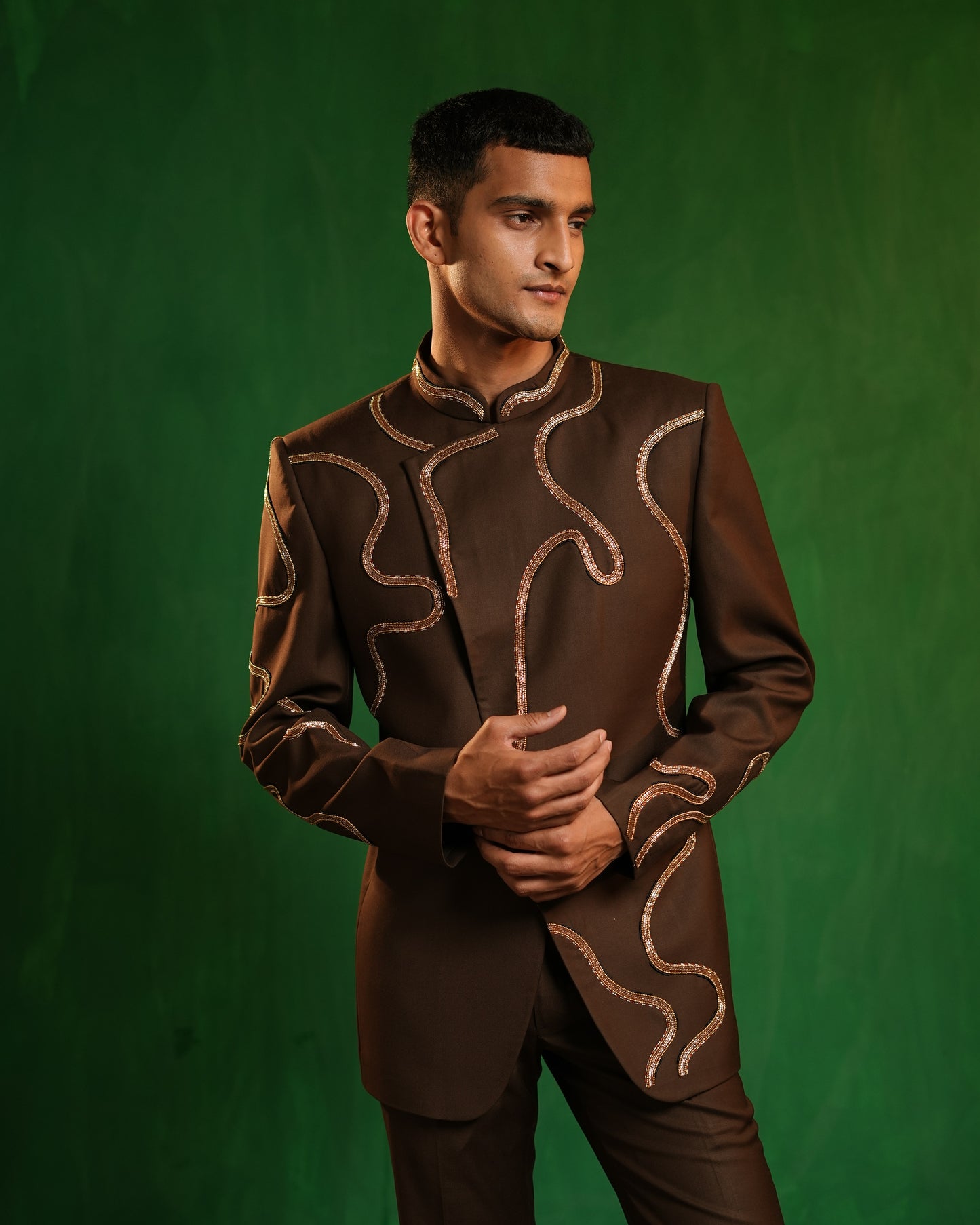 Chocolate Brown Embellished Jodhpuri Set (Set of 2)