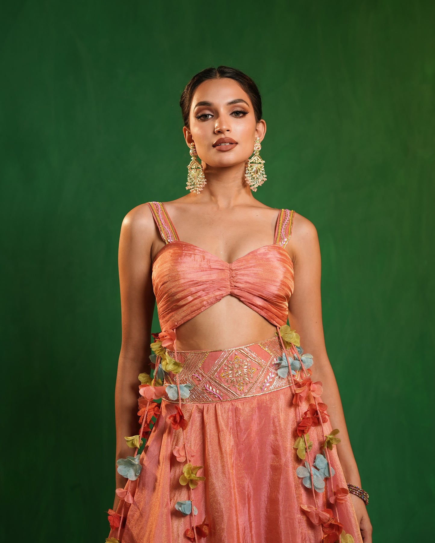 Peach Pink Tissue Layered Indo Skirt Set (Set of 2)