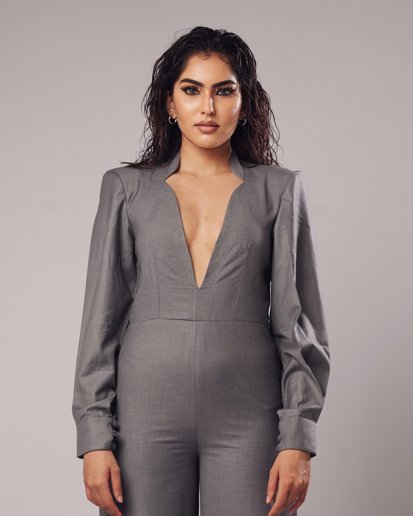 Molly - Slate Grey Structured Power Jumpsuit (Set of 1)