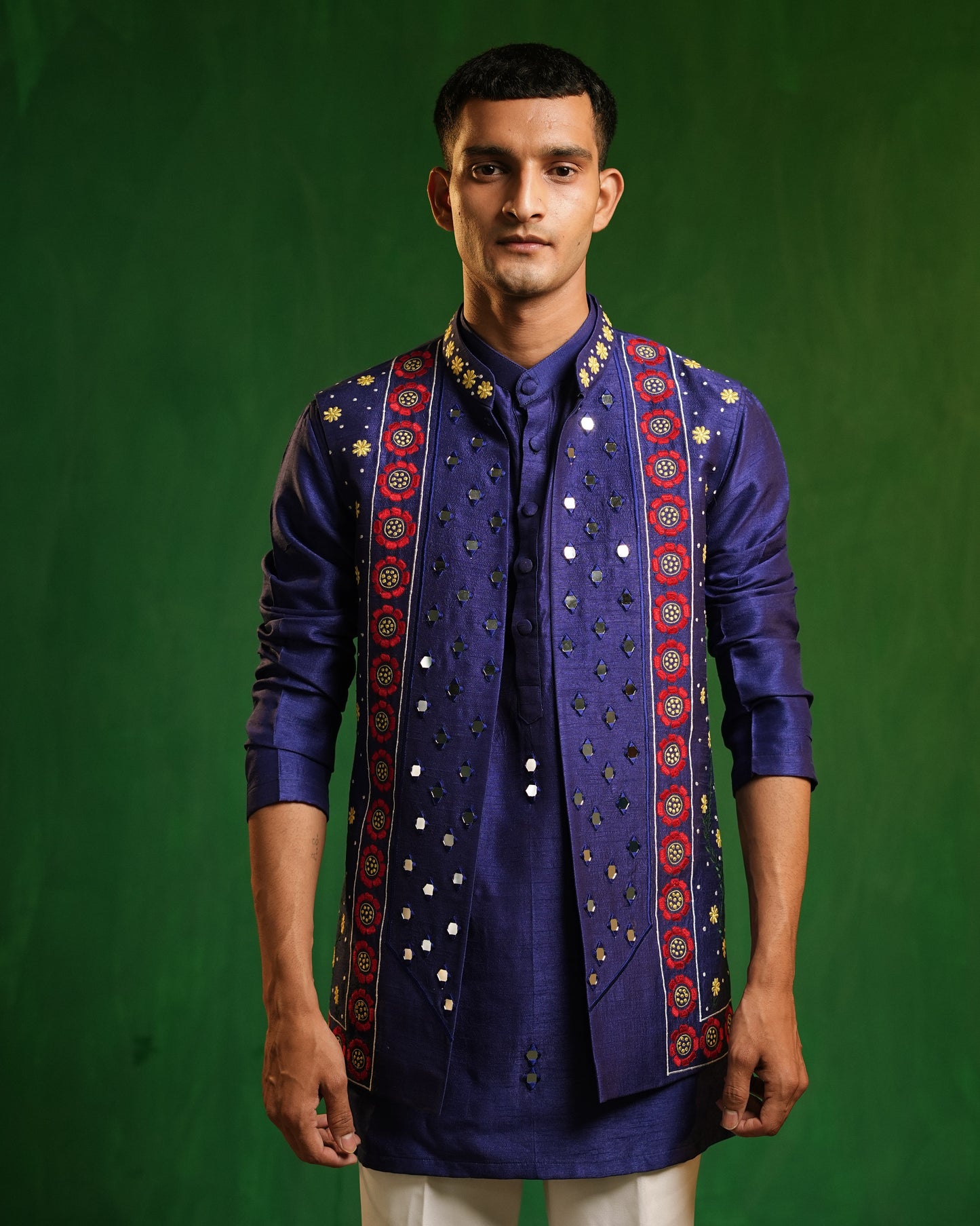 Royal Blue Indigo Embellished Kurta Set (Set of 3)