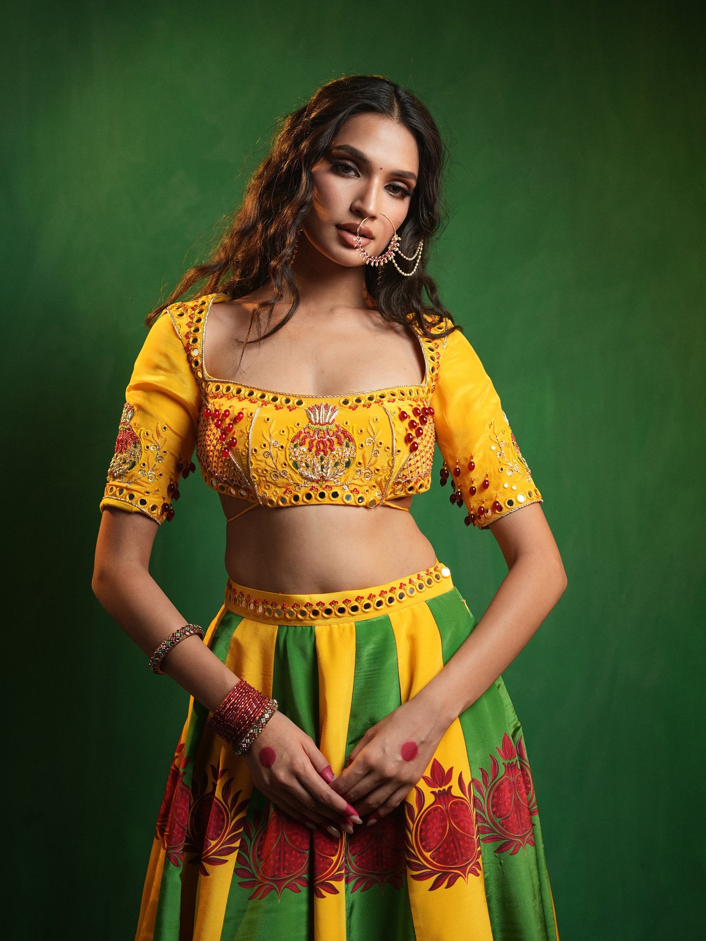 Pomegranate Dual Printed Heavy Lehenga Set (Set of 3)
