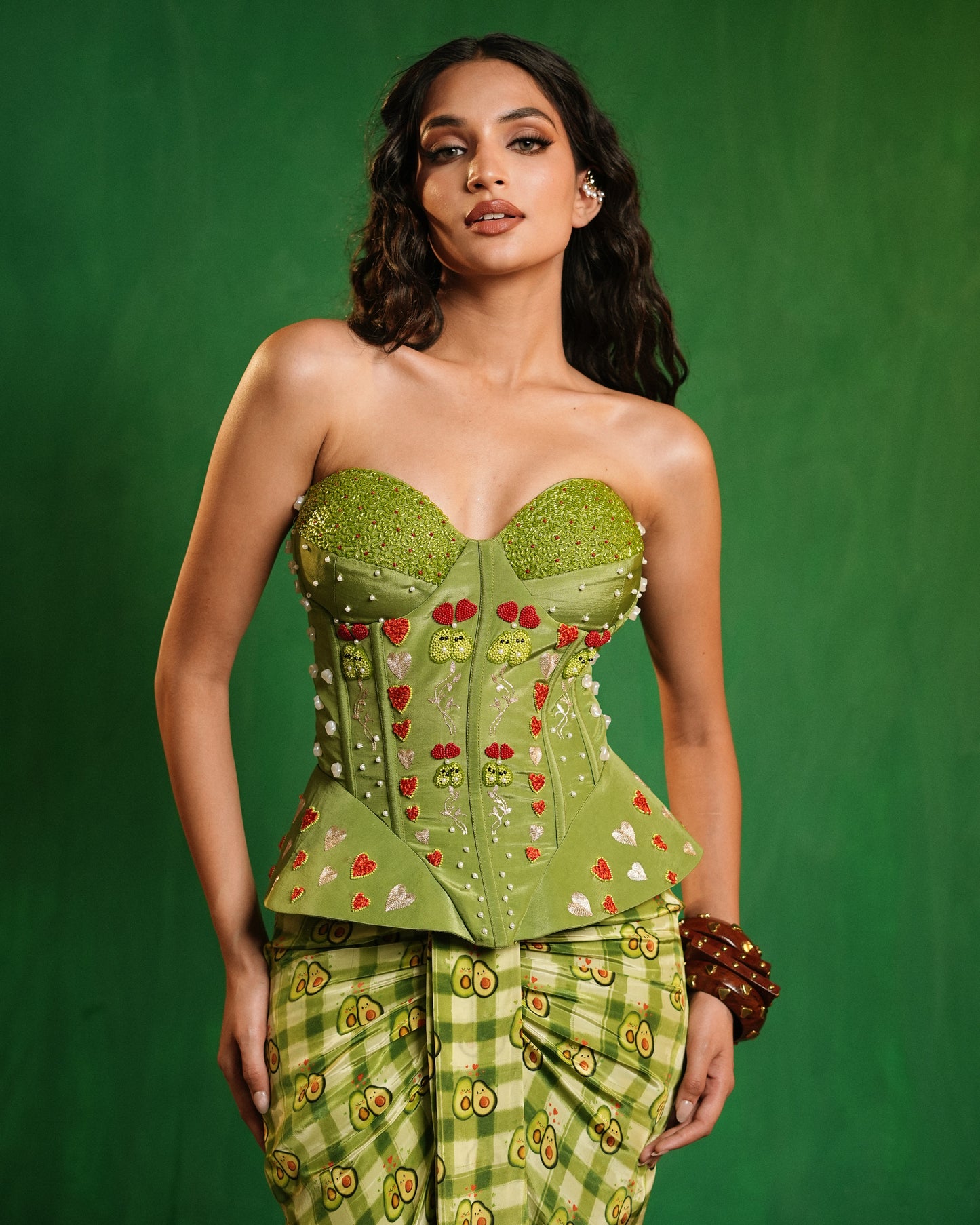  Avocado Printed Corset Drape Set (Set of 2)