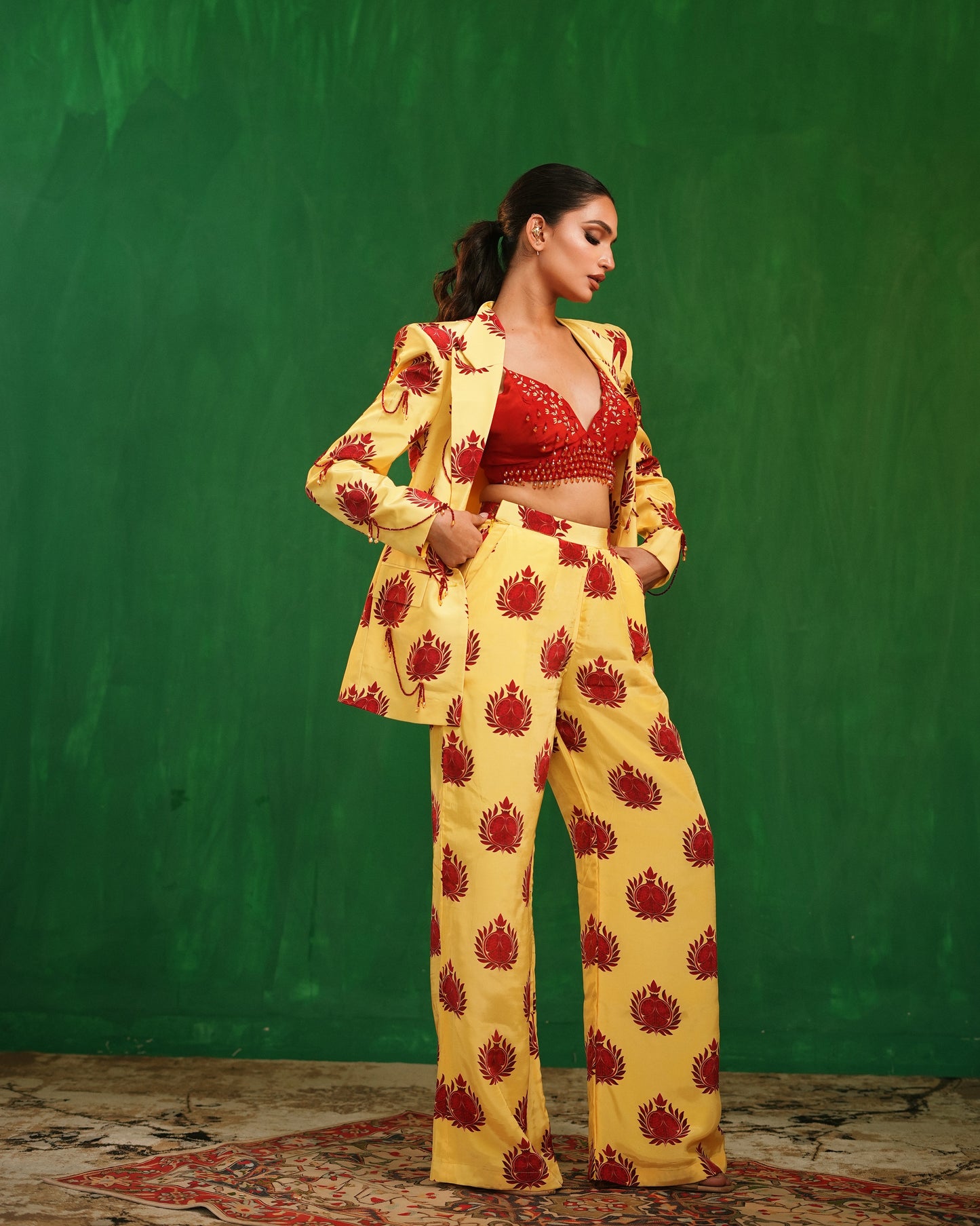 Pomegranate Printed Pant Suit Set (Set of 3)