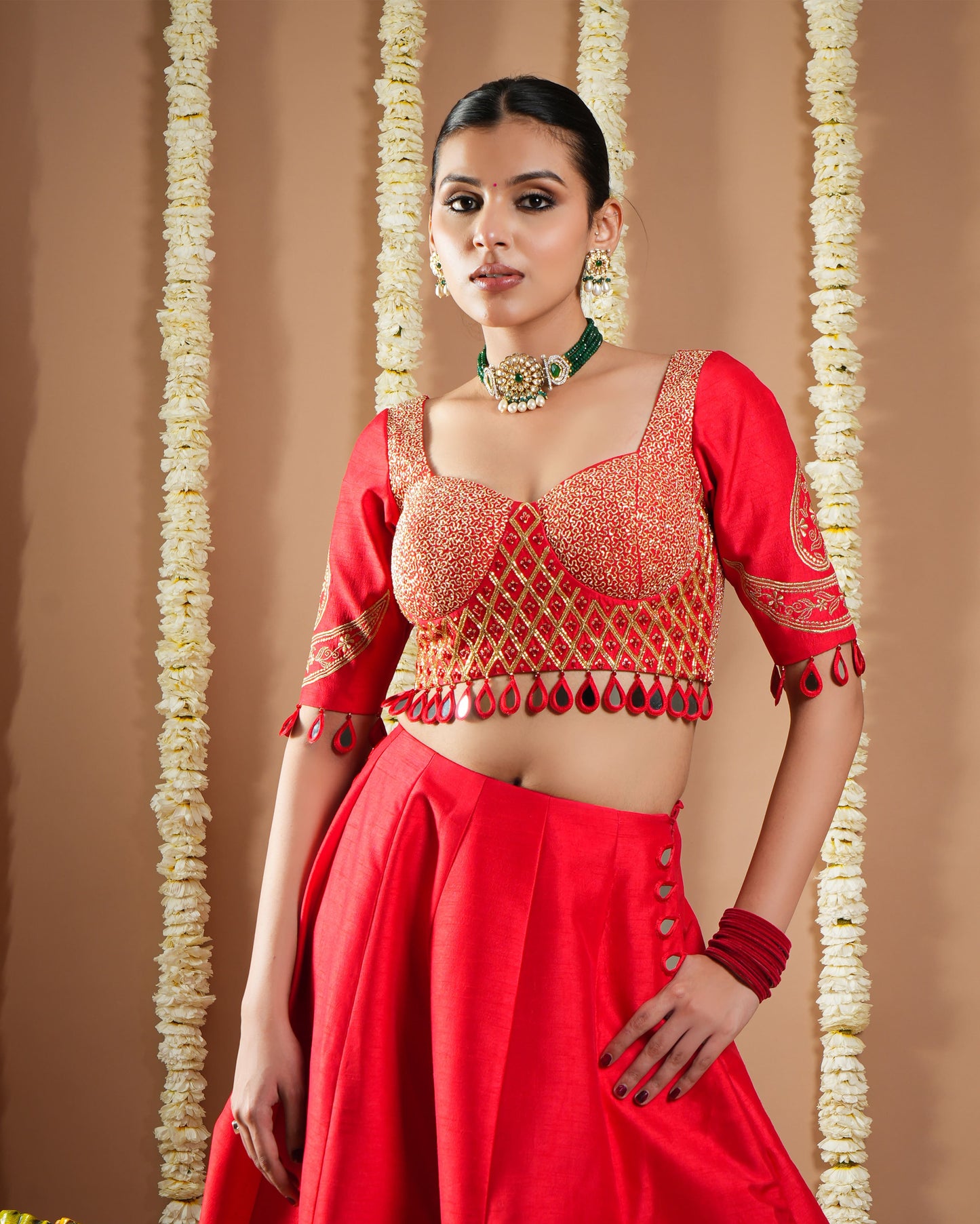 Chilli Red Heavy Silk Lehenga Set (Set Of 3)