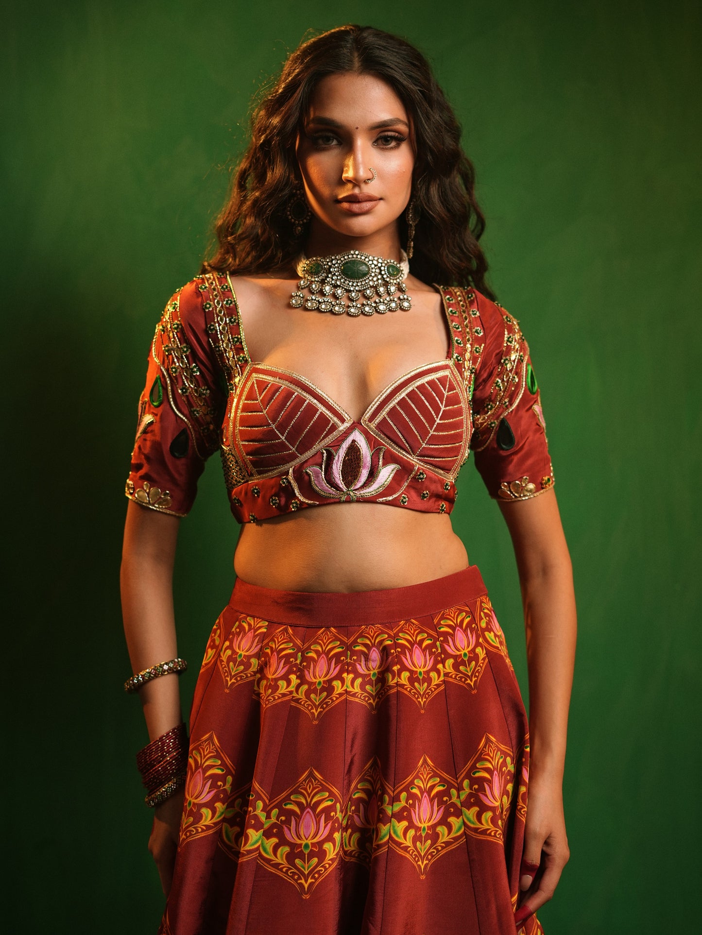 Maroon Lotus Aangi Heavy Lehenga Set (Set of 3)