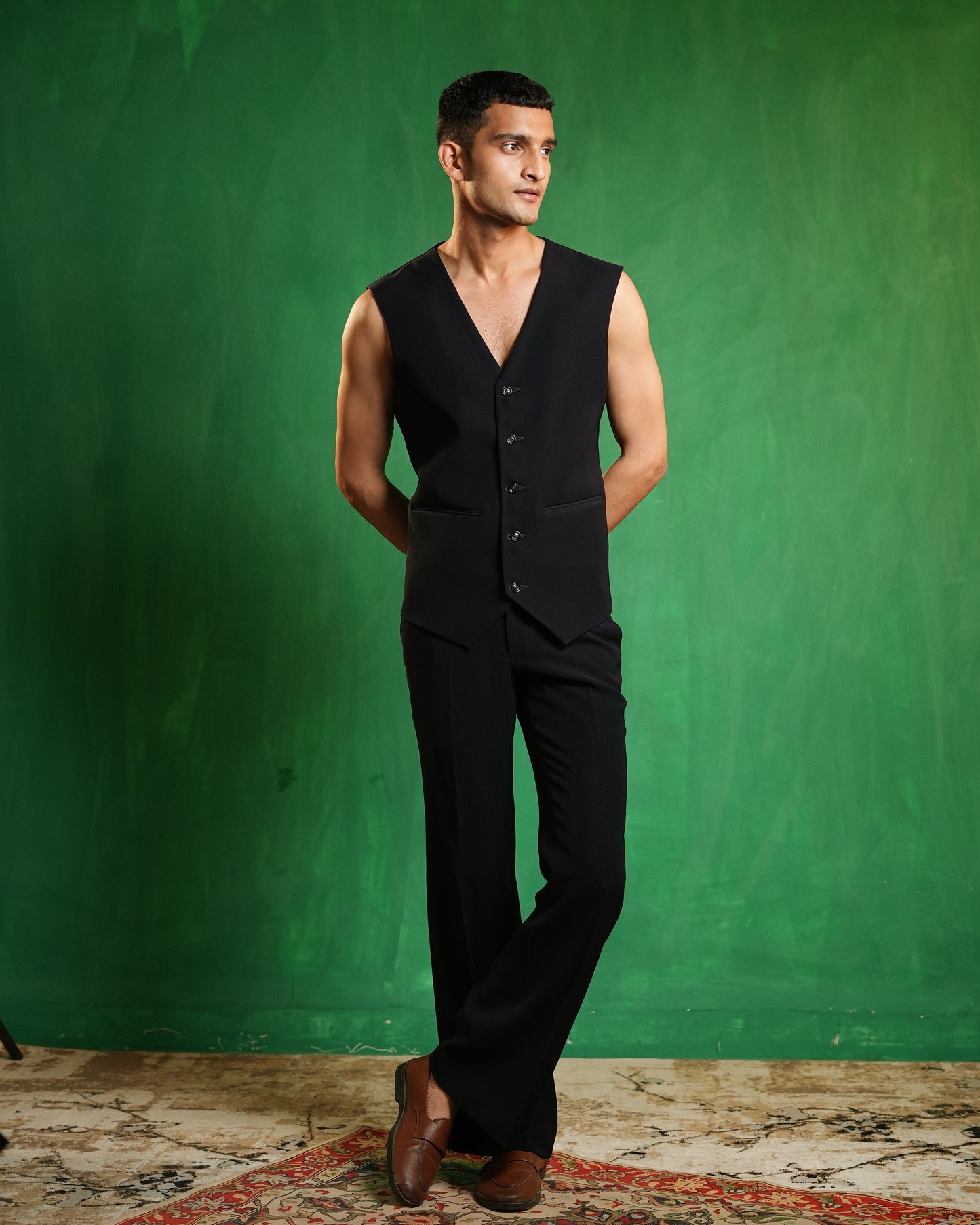 Navy Blue Embellished Contemporary Suit Set (Set of 3)