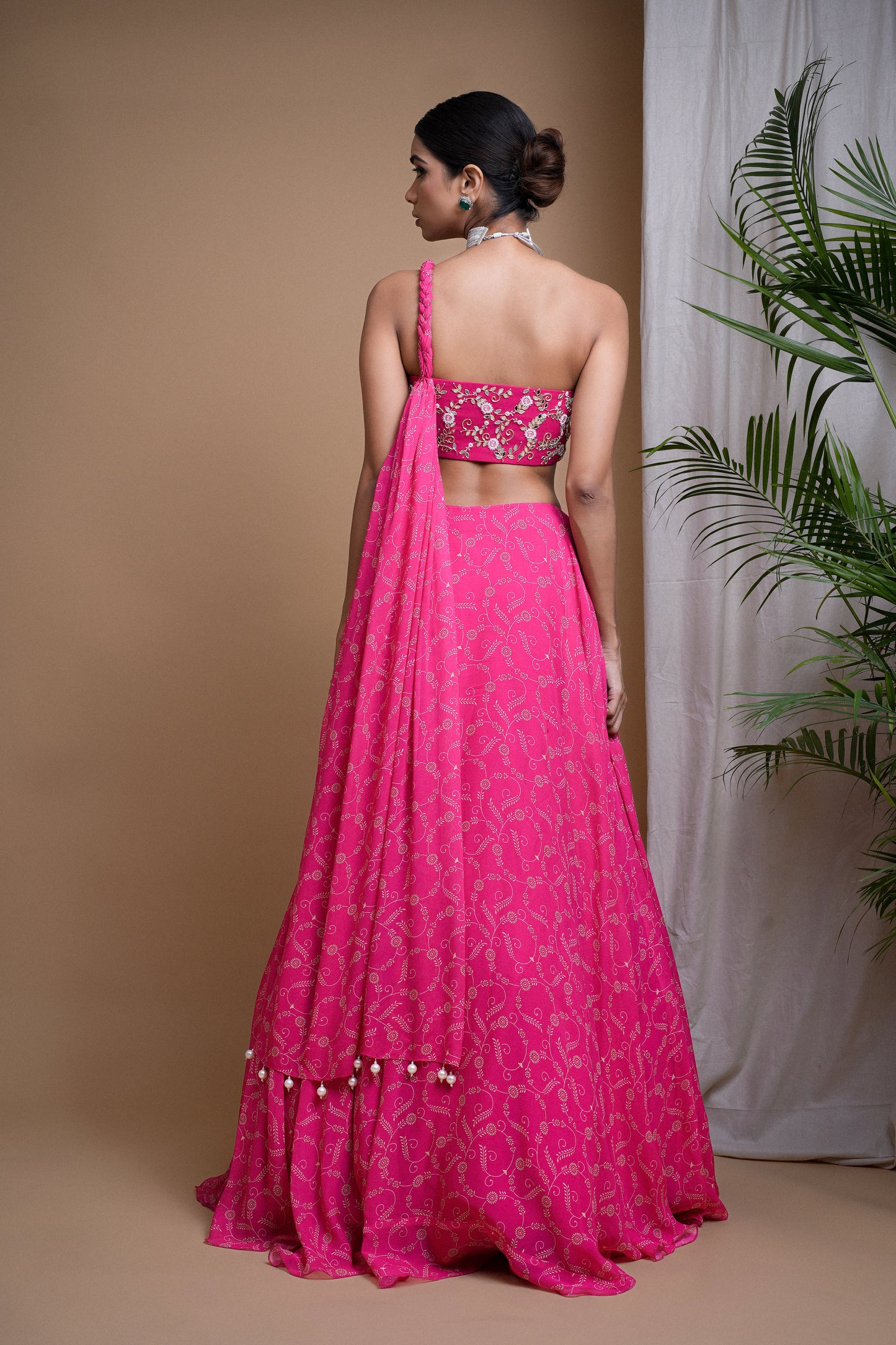 HOT PINK DIGITAL PRINT INDO LEHENGA SET   (SET OF 2)