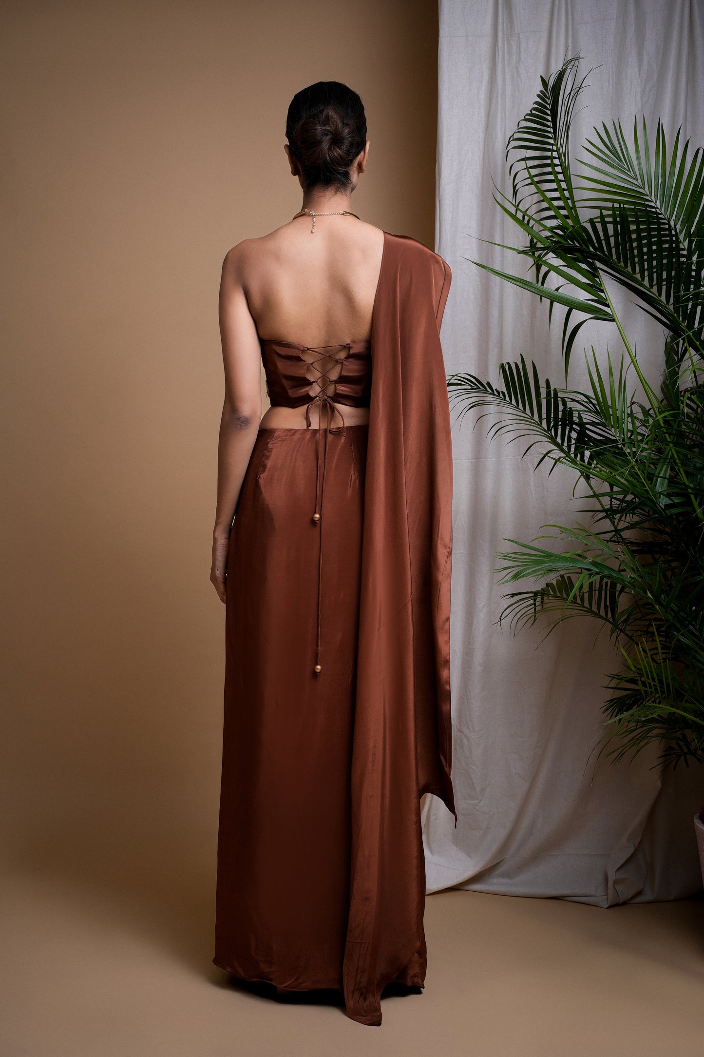 RUSTIC BROWN CORSET DRAPE SET  (SET OF 2)