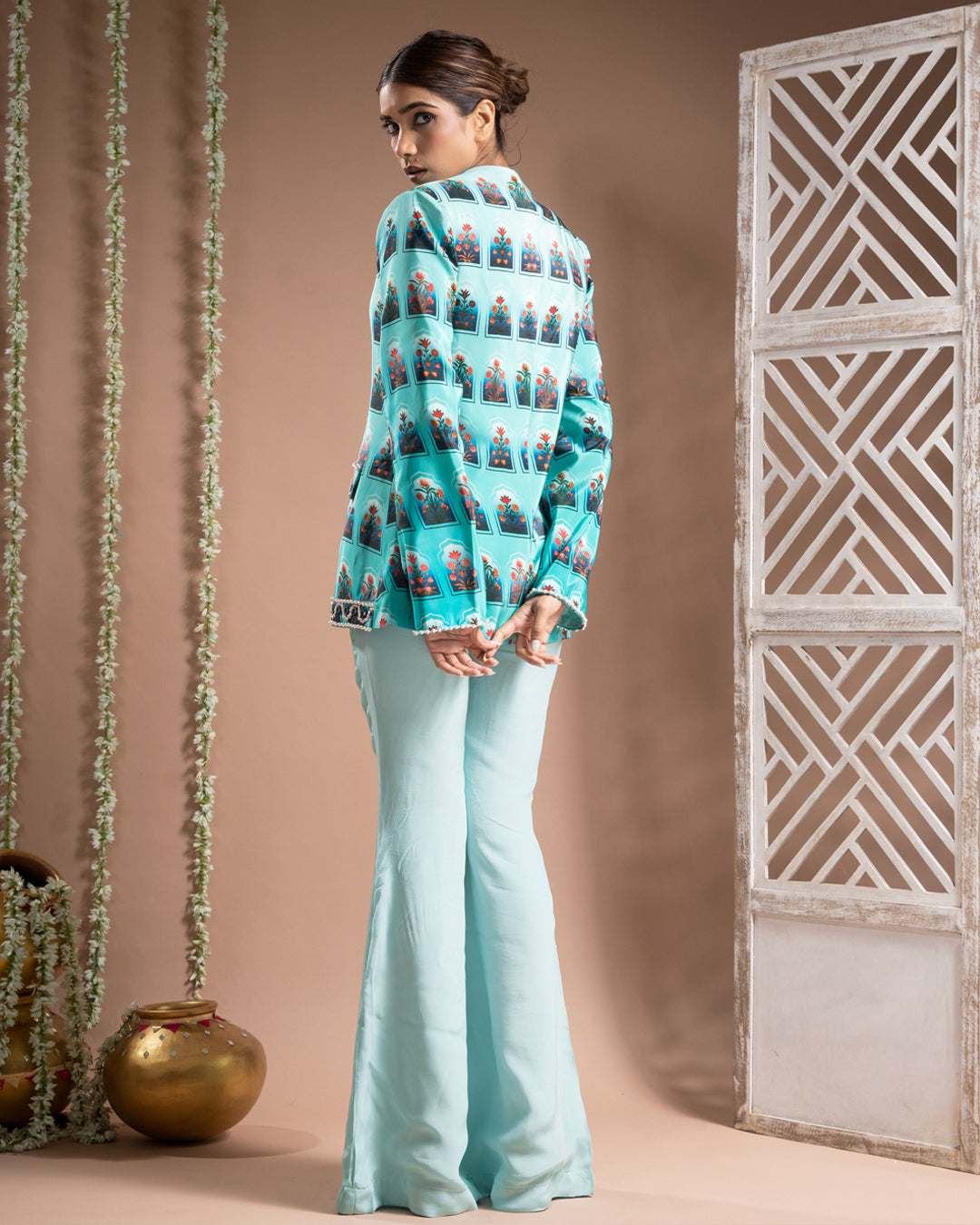 Blue Ombre Printed Coat Pant Set (Set of 2)