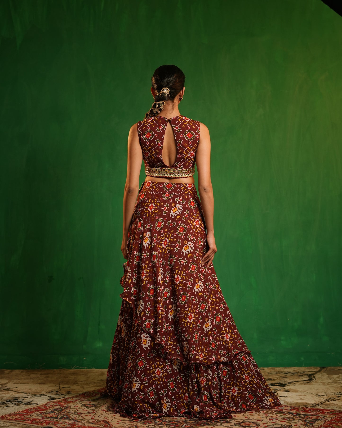 Maroon Patola Printed Indo Lehenga Set (Set of 2)