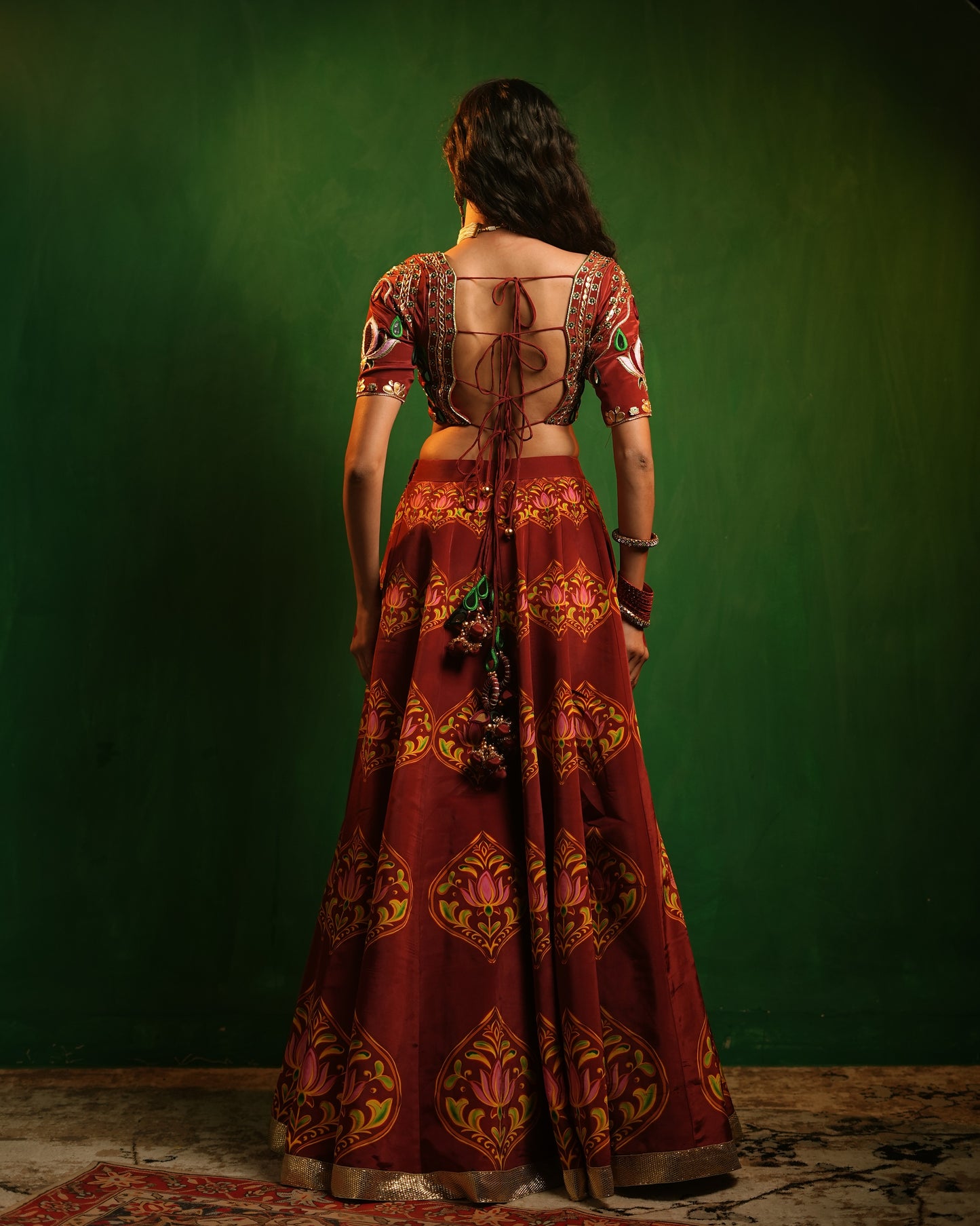 Maroon Lotus Aangi Heavy Lehenga Set (Set of 3)