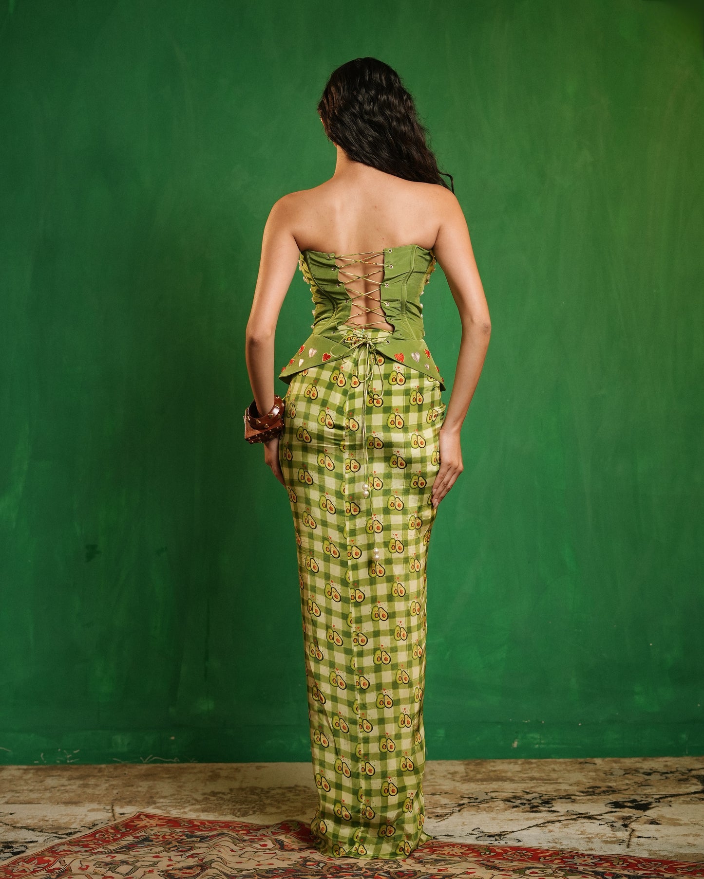  Avocado Printed Corset Drape Set (Set of 2)