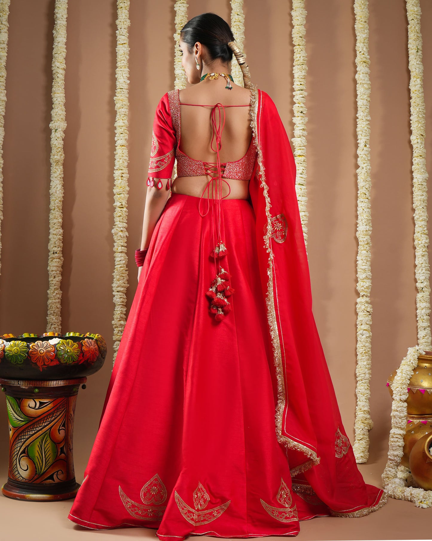 Chilli Red Heavy Silk Lehenga Set (Set Of 3)