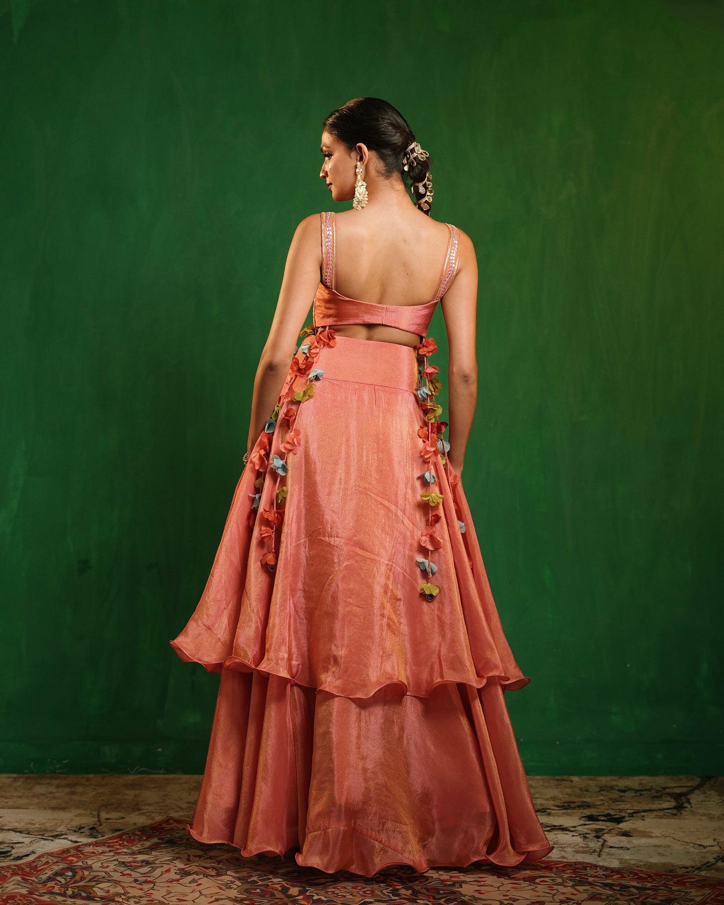  Peach Pink Tissue Layered Indo Skirt Set (Set of 2)