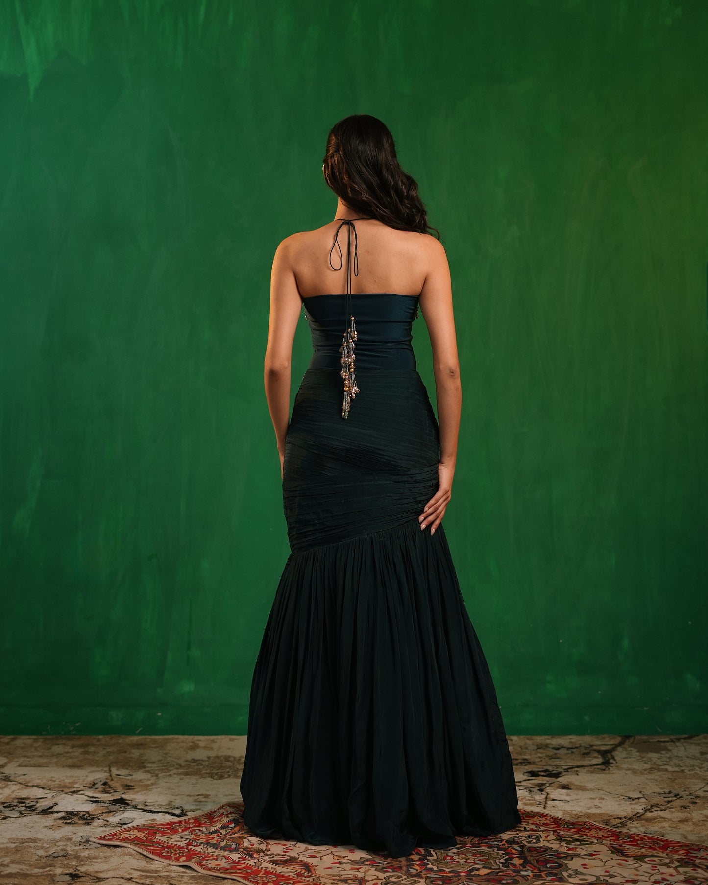 Midnight Green Halterneck Bodysuit With Drape Mermaid Skirt Set  (Set of 2)