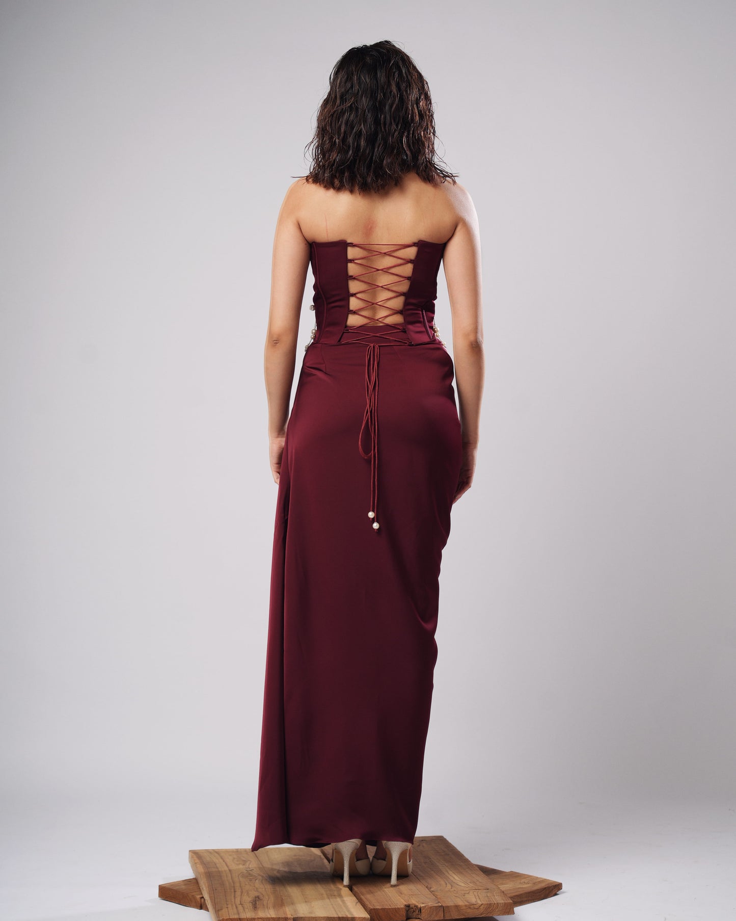 Olivia - Burgundy Pearl Corset Drape Set (SET OF 2)