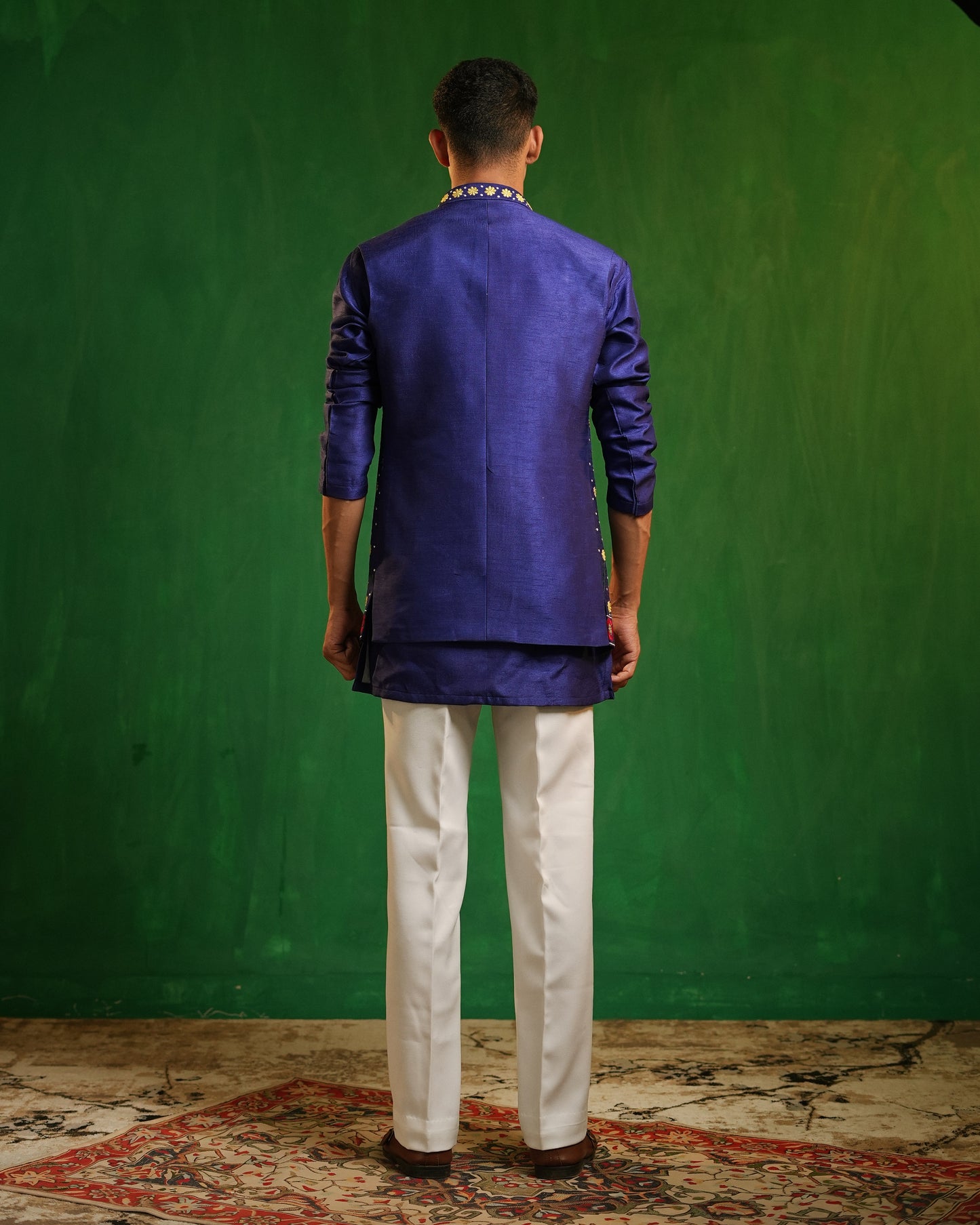 Royal Blue Indigo Embellished Kurta Set (Set of 3)