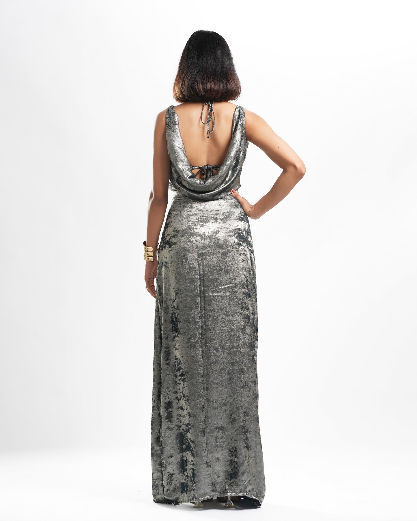 Lulu - Green Shimmer Long Dress Set ( Set of 2 )