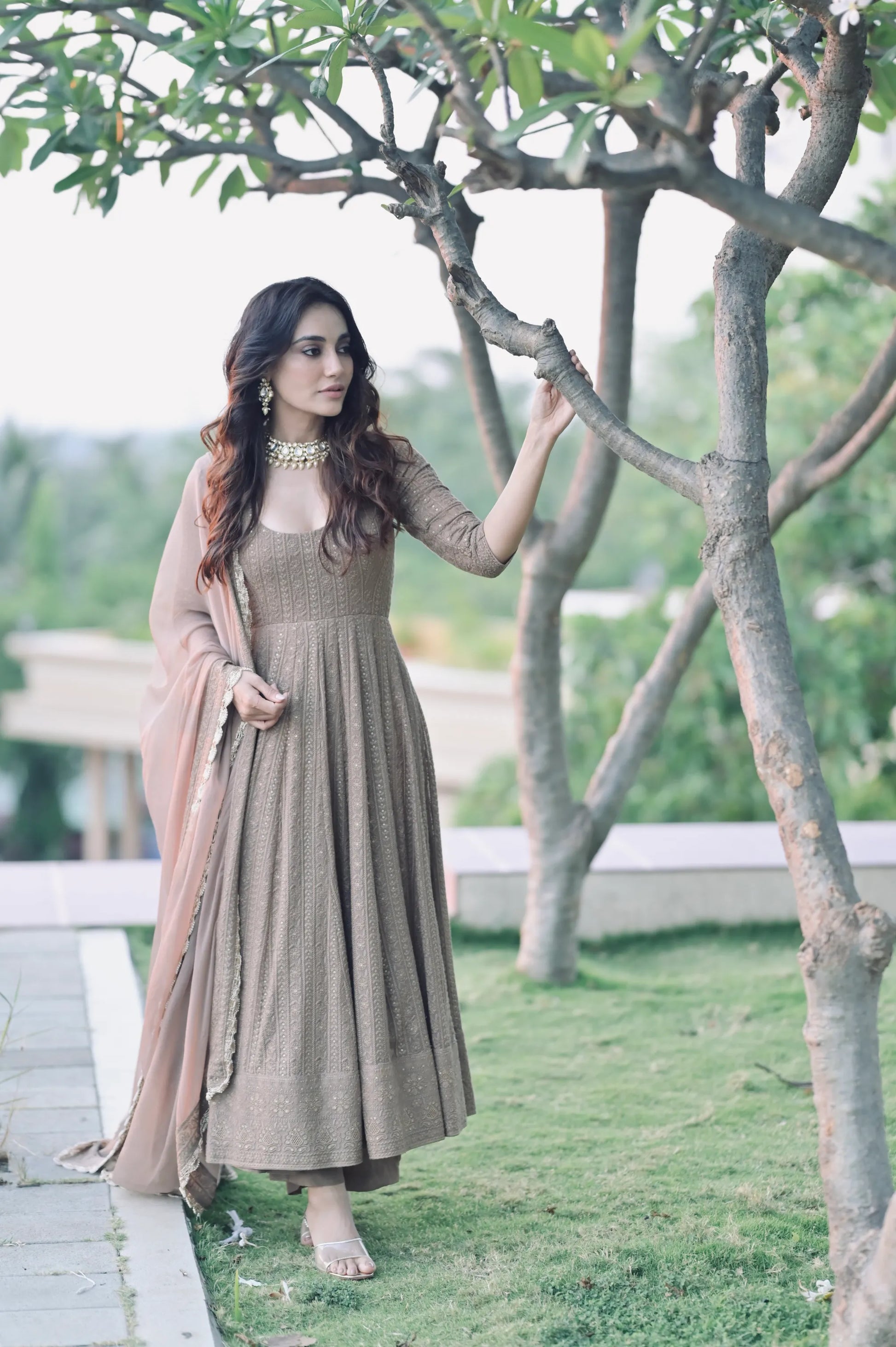 Pure Georgette Green Lucknowi Chikankari Anarkali Suit – Dress365days