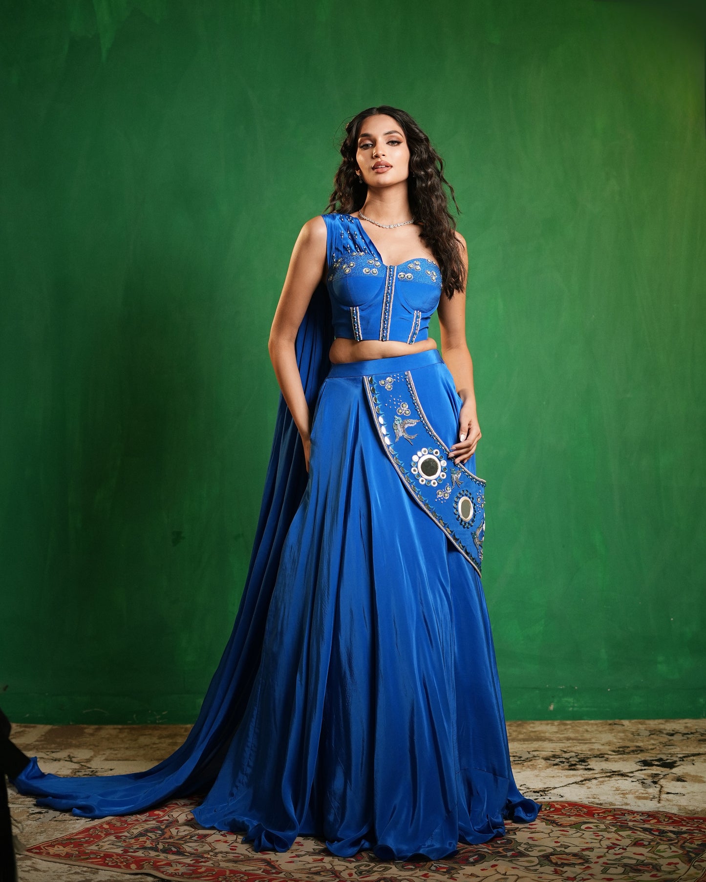 Royal Blue Corset Lehenga Set (Set of 2)