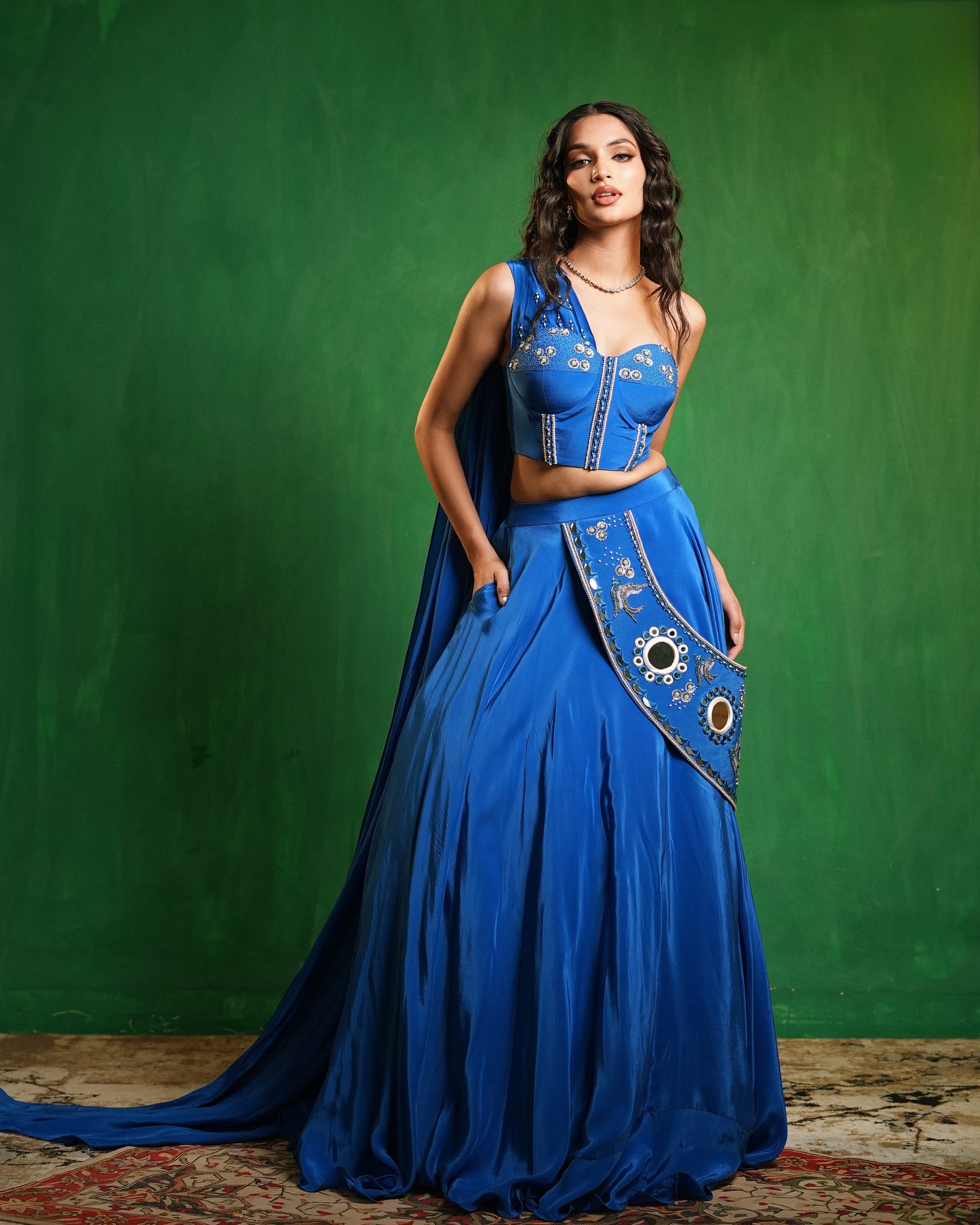 Royal Blue Corset Lehenga Set (Set of 2)