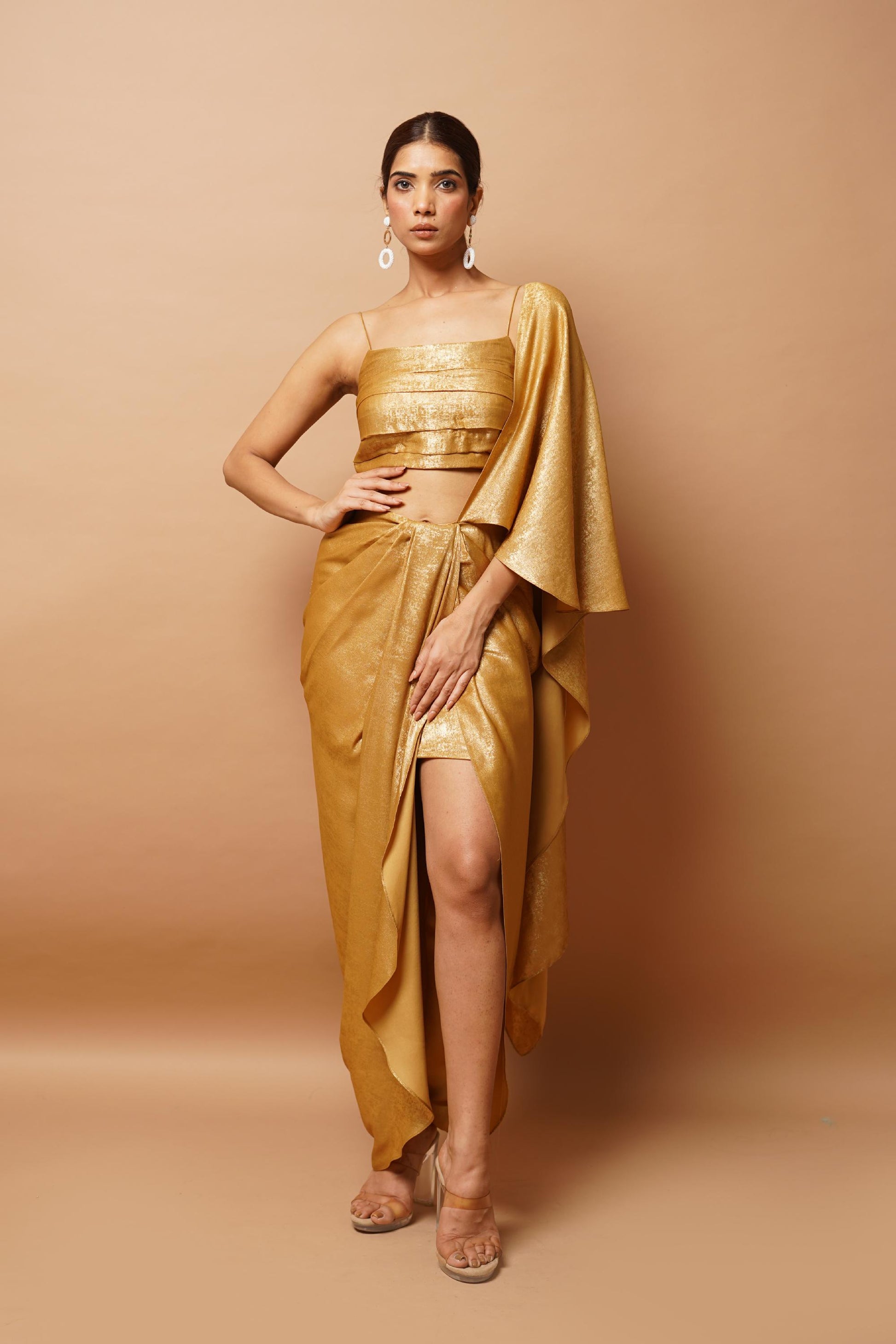 golden shimmer indo saree set Image1