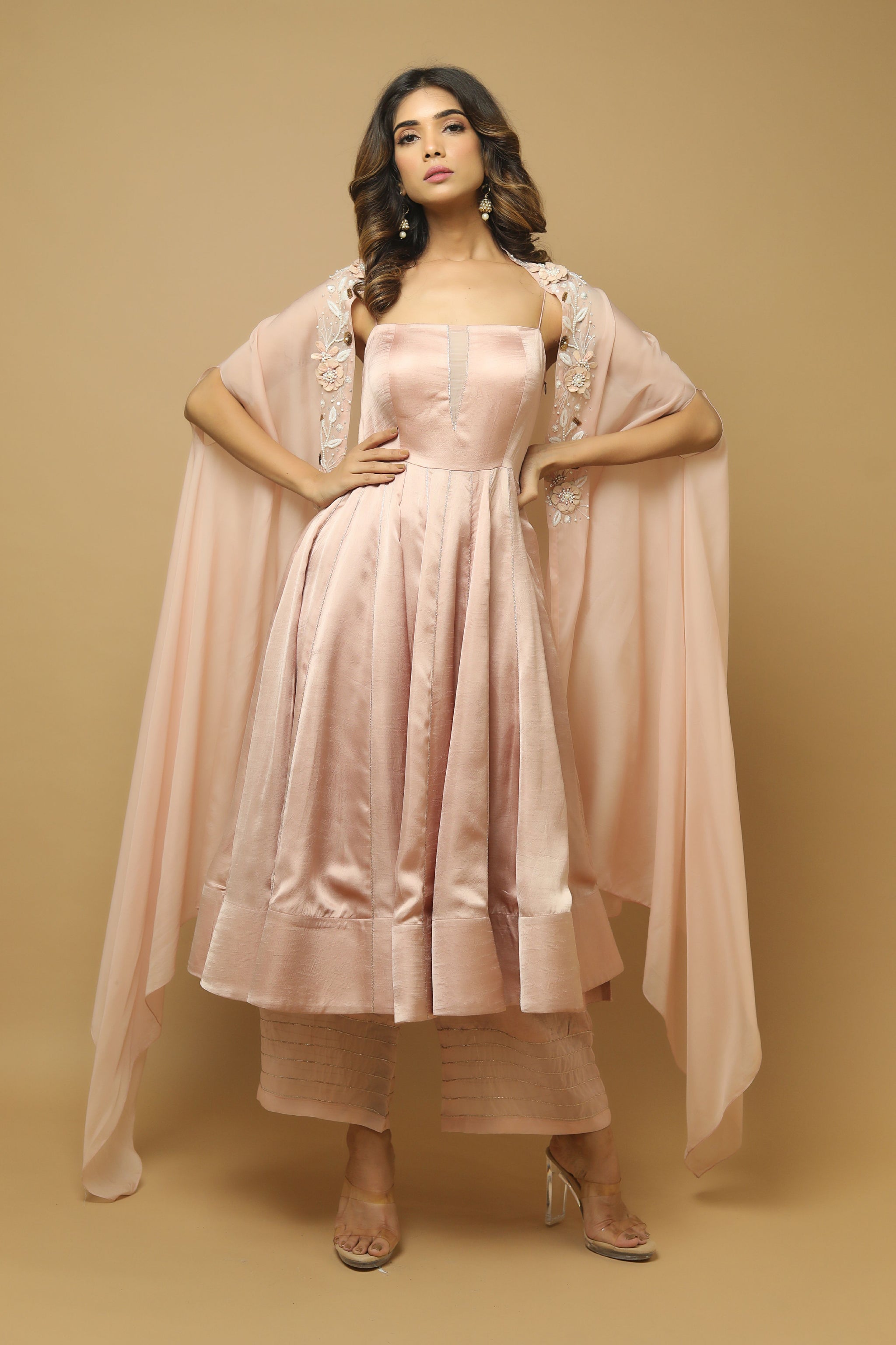 ROSE PINK GOLD STRIPED KURTA SET main image 0