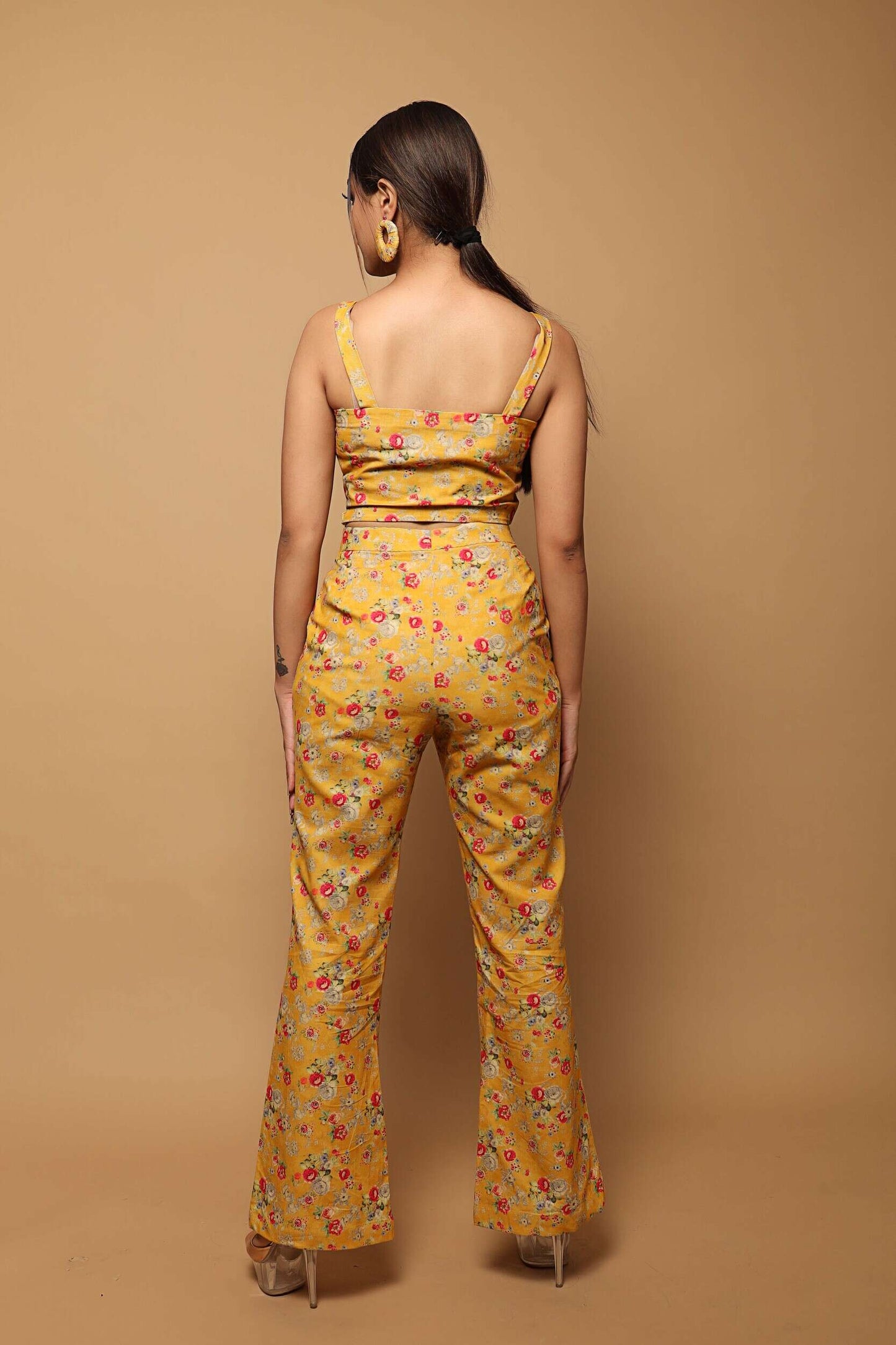 Yellow Printed Curduroy Co-Ord