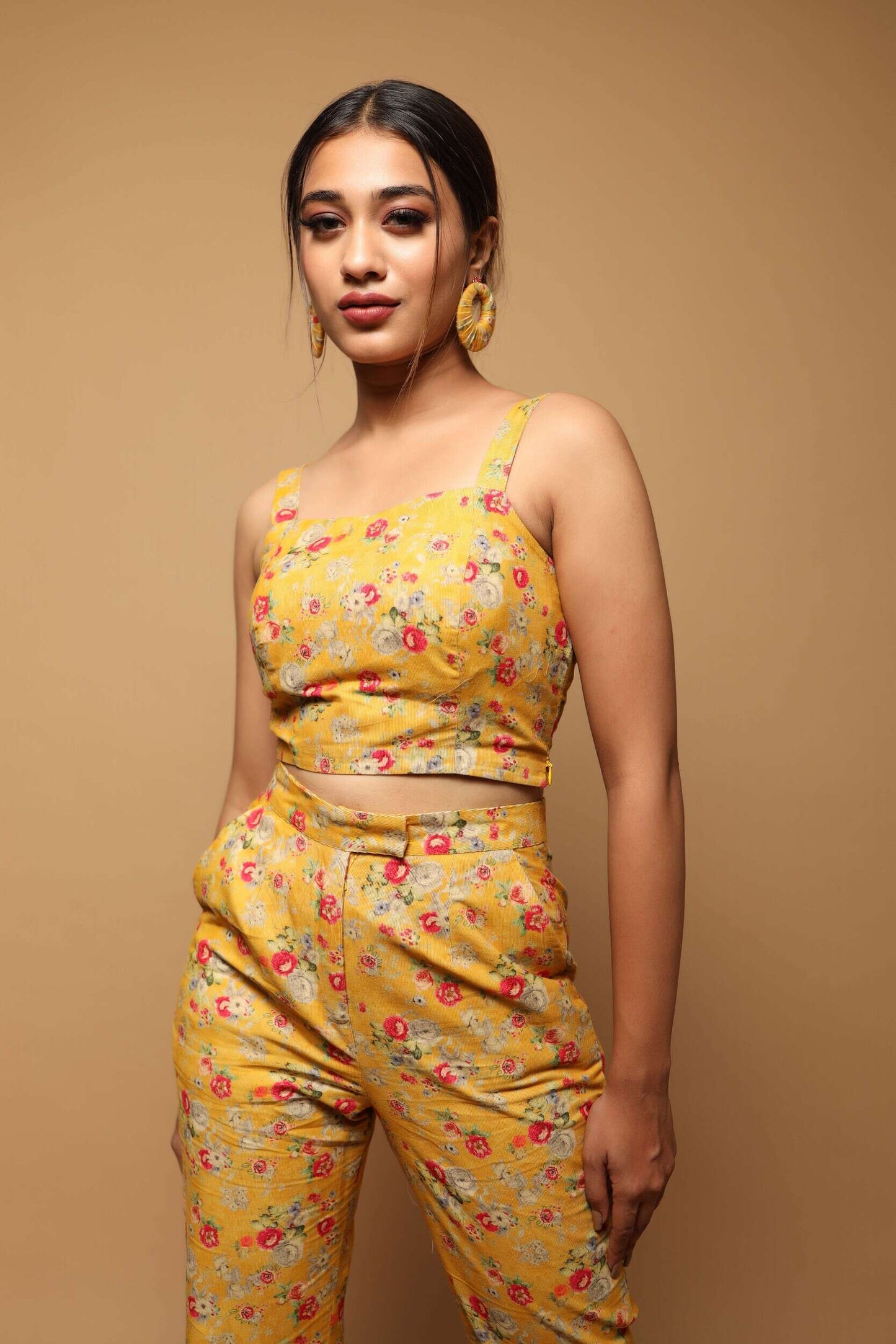 Yellow Printed Curduroy Co-Ord