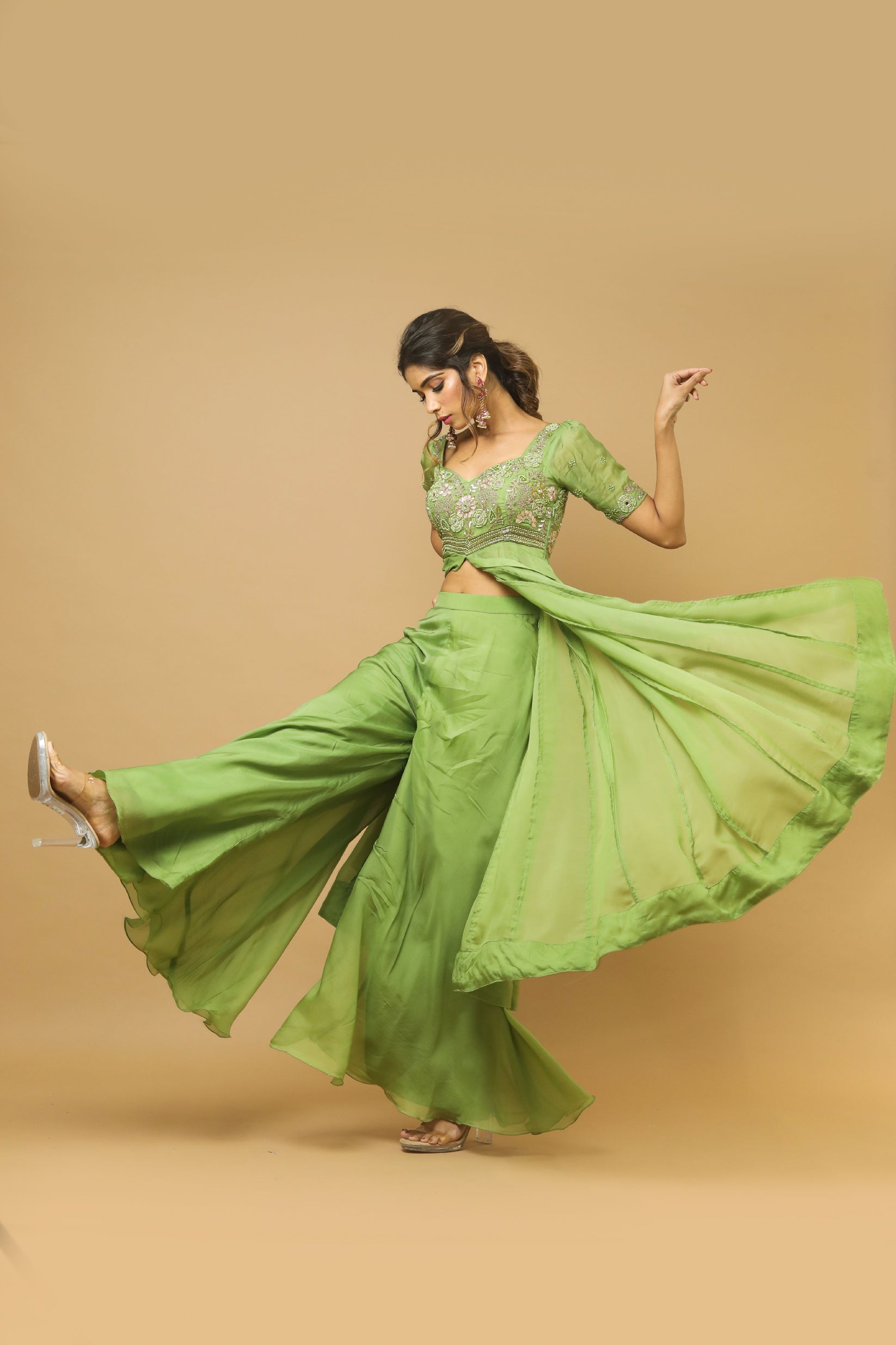 Parrot Green Kali Kurta Set (Set Of 2) ahiclothing