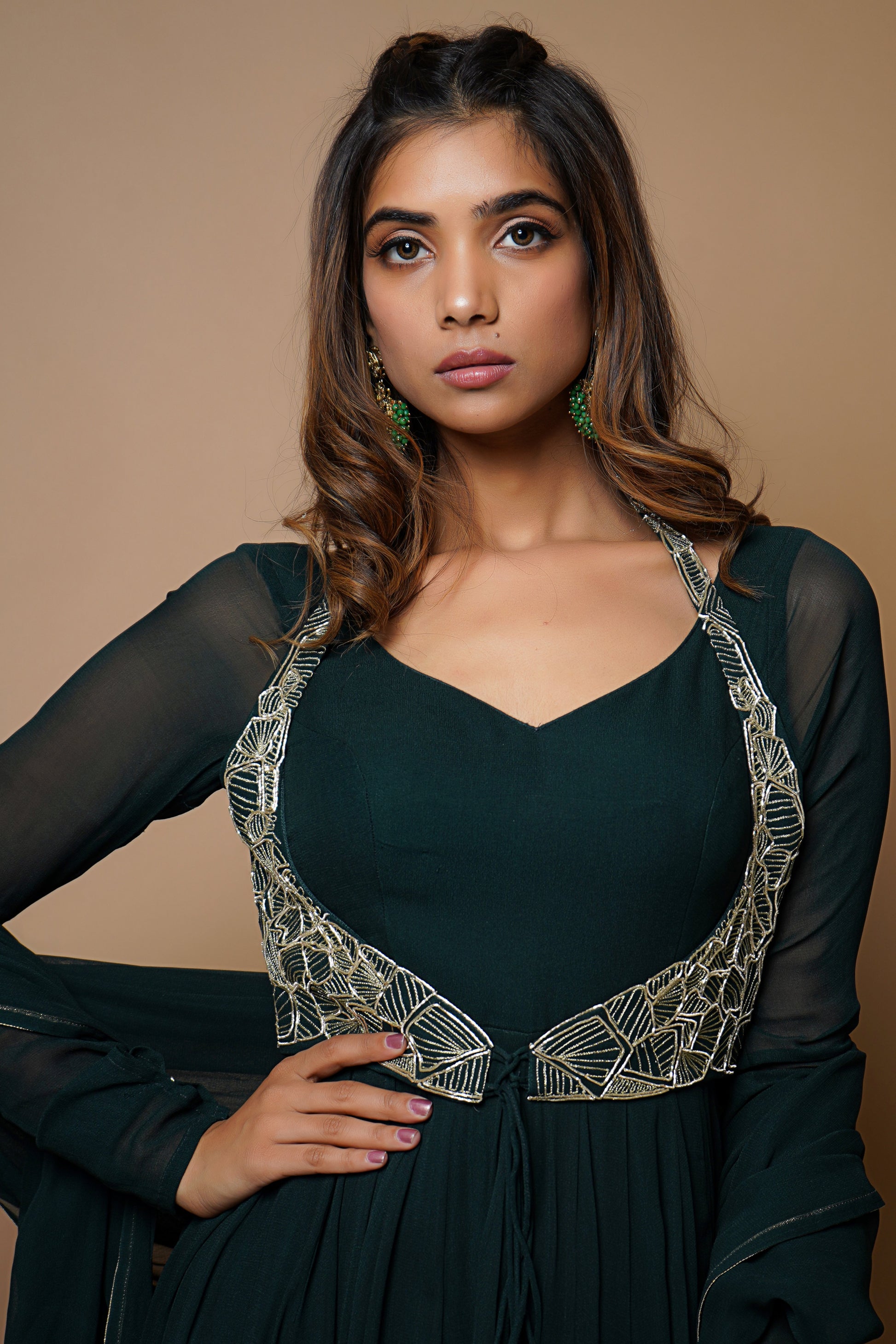 Bottle Green Anarkali Suit Set Luxury Pret Festive Wear | Ahi Clothing India ahiclothing Bottle Green Anarkali Suit Set Luxury Pret Festive Wear | Ahi Clothing India ahiclothing