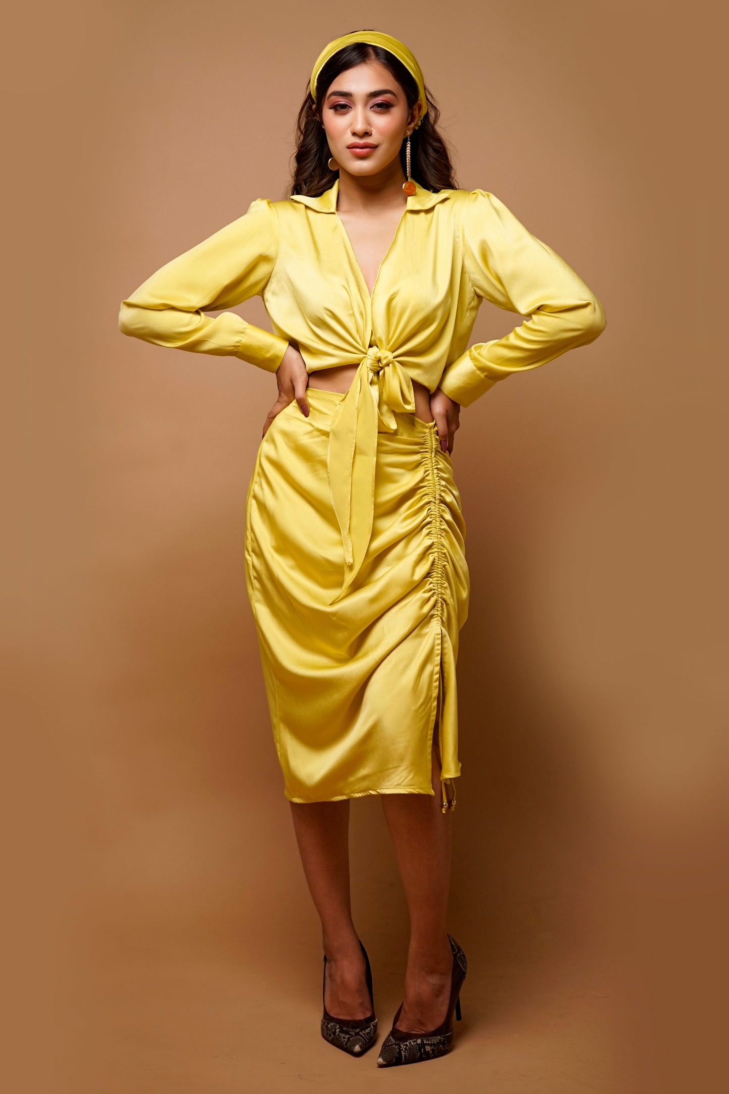 Yellow Satin Skirt Co-Ord