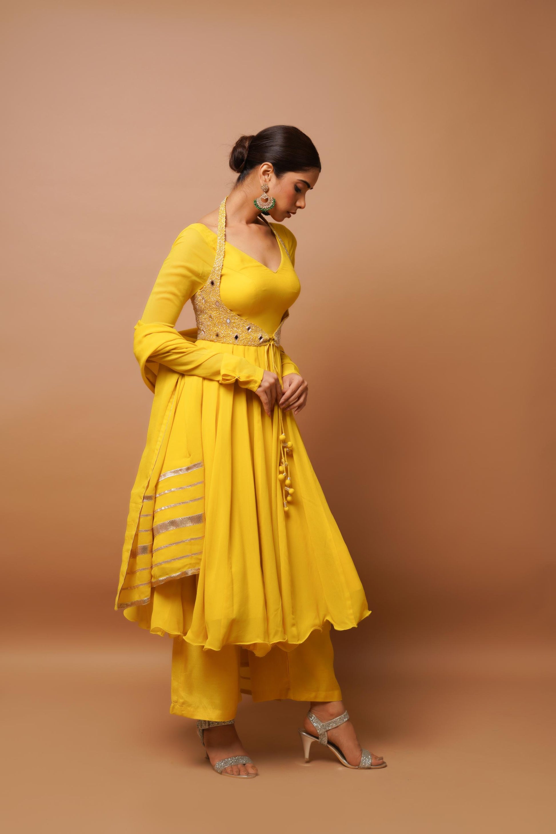 Yellow Anarkali Suit Set Image 5