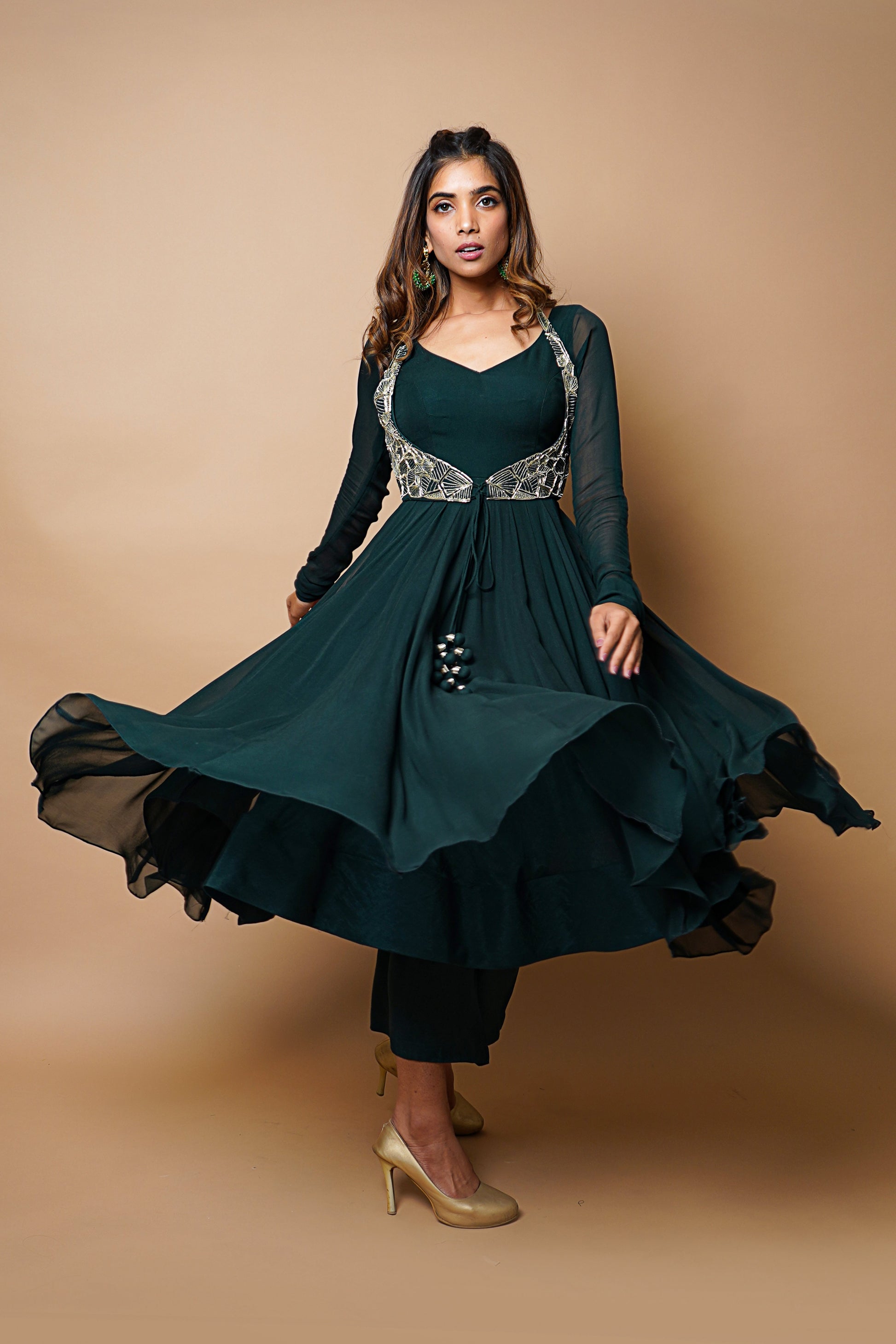 Bottle Green Anarkali Suit Set Luxury Pret Festive Wear | Ahi Clothing India ahiclothing Bottle Green Anarkali Suit Set Luxury Pret Festive Wear | Ahi Clothing India ahiclothing