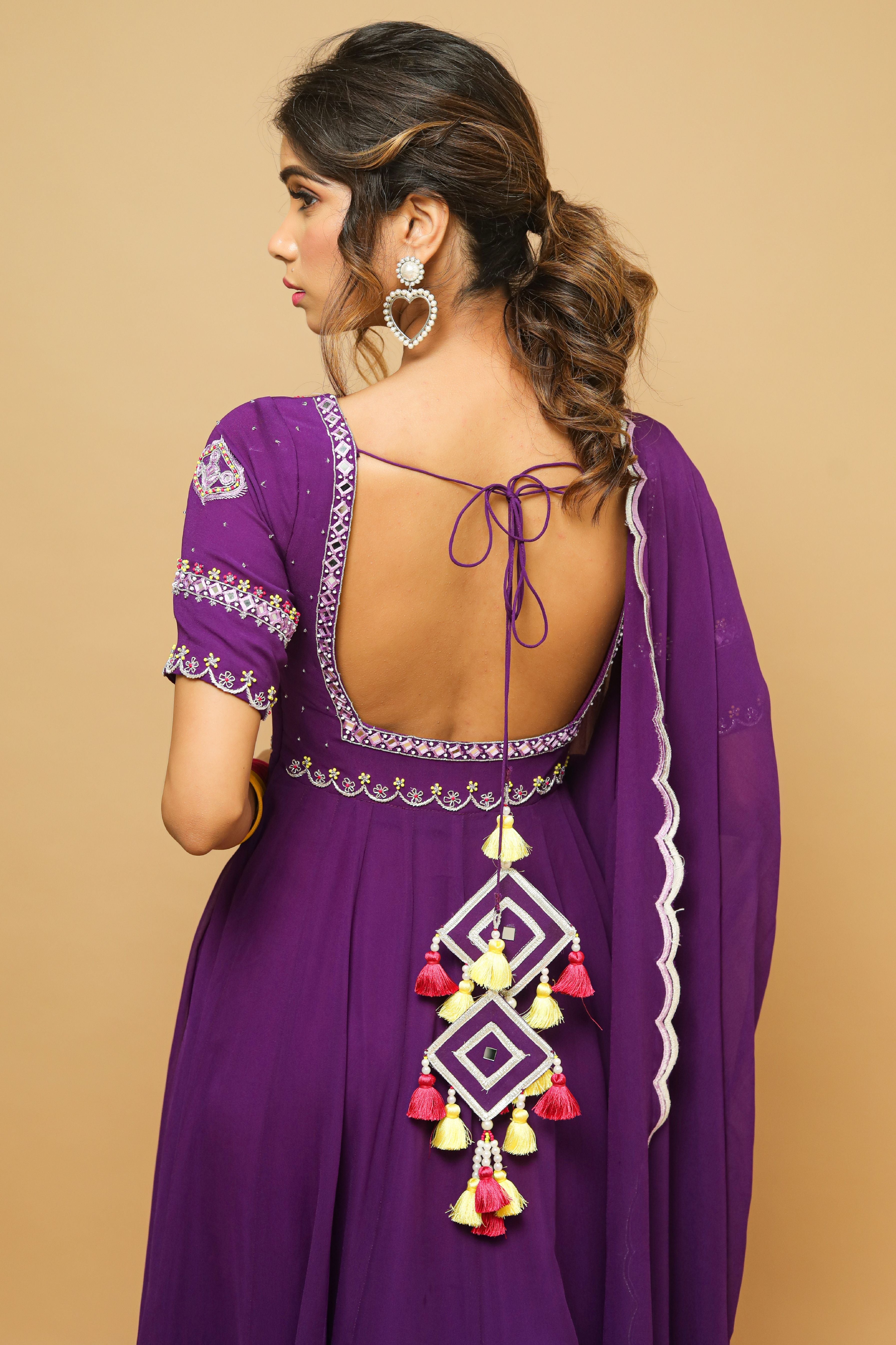 Dark Purple  Anarkali Suit Set  (Set Of 3)