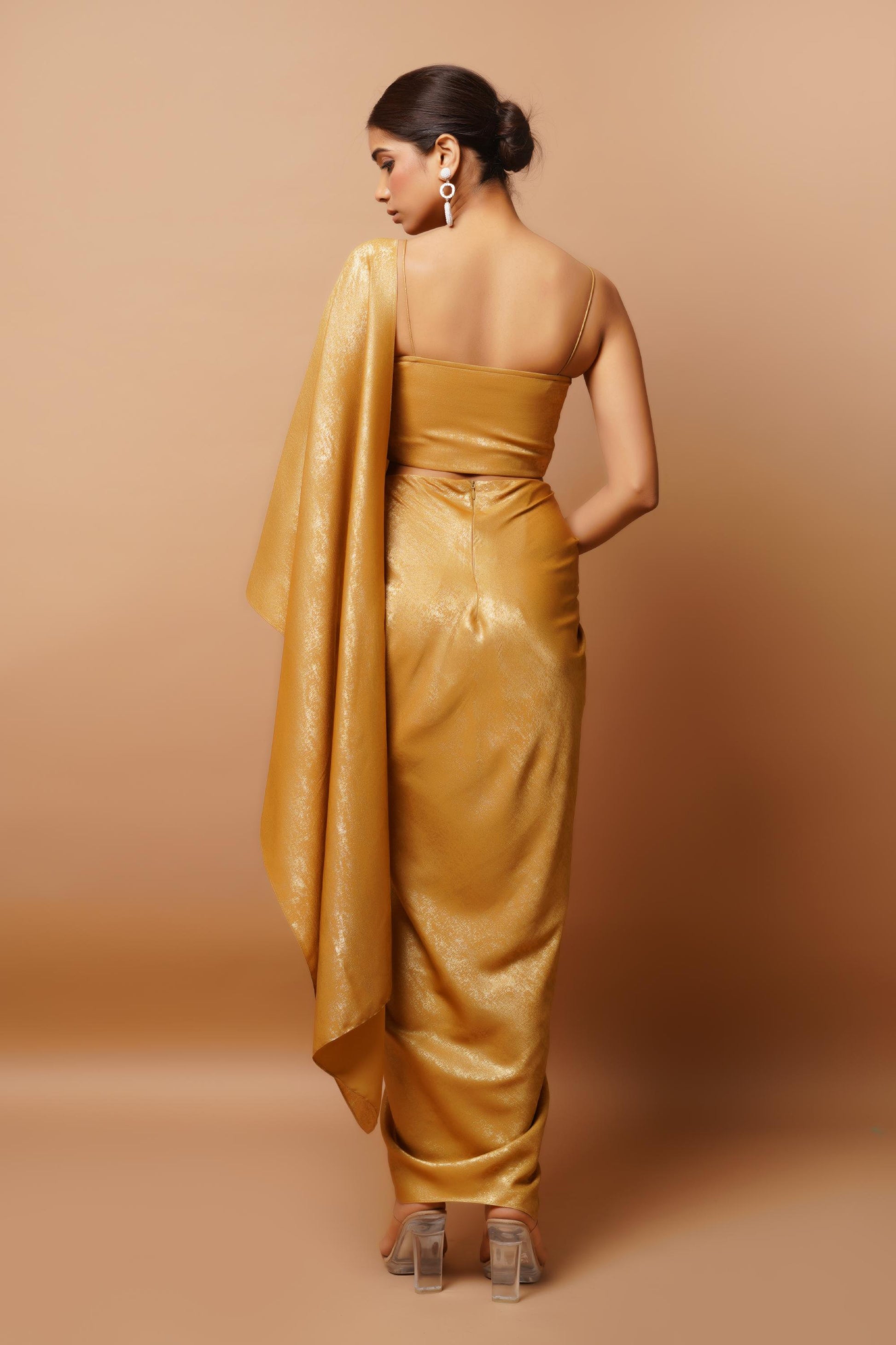 golden shimmer indo saree set Image6